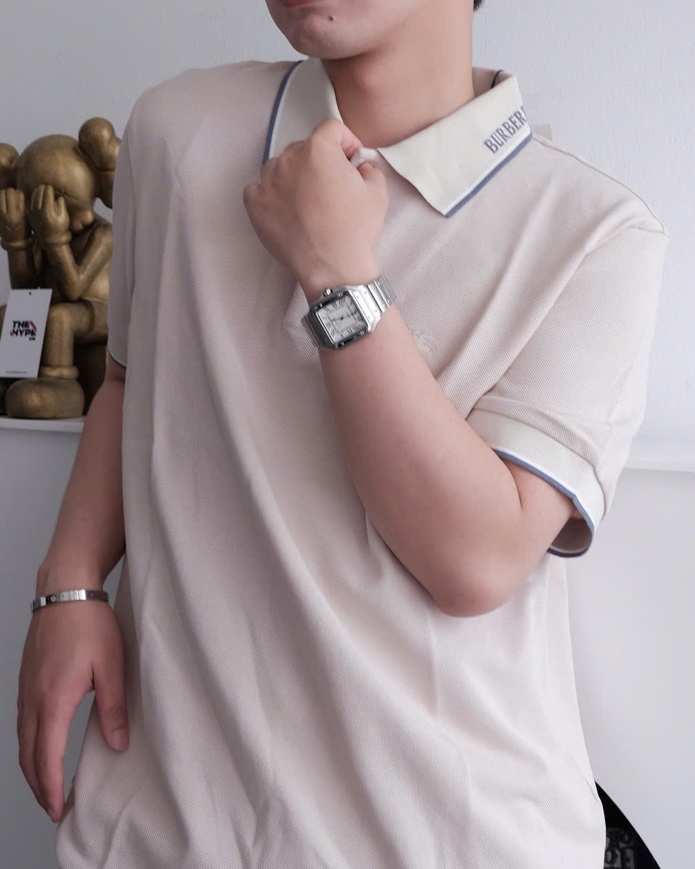 ÁO POLO BURBERRY BBR LOGO COLLAR (BEIGE)