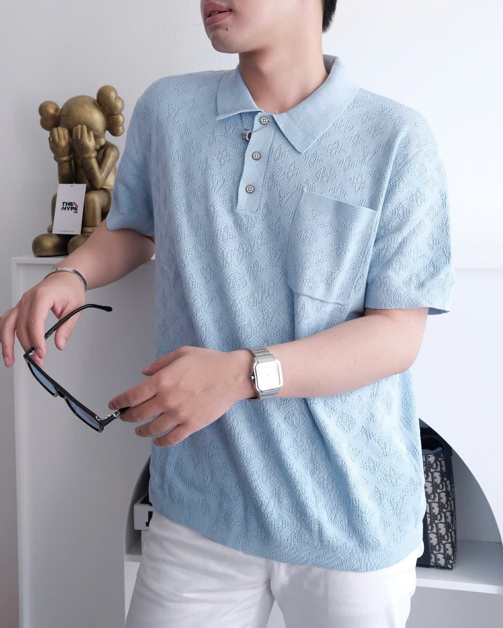 ÁO POLO LOUIS VUITTON POINTELLE MONOGRAM (BABY BLUE)