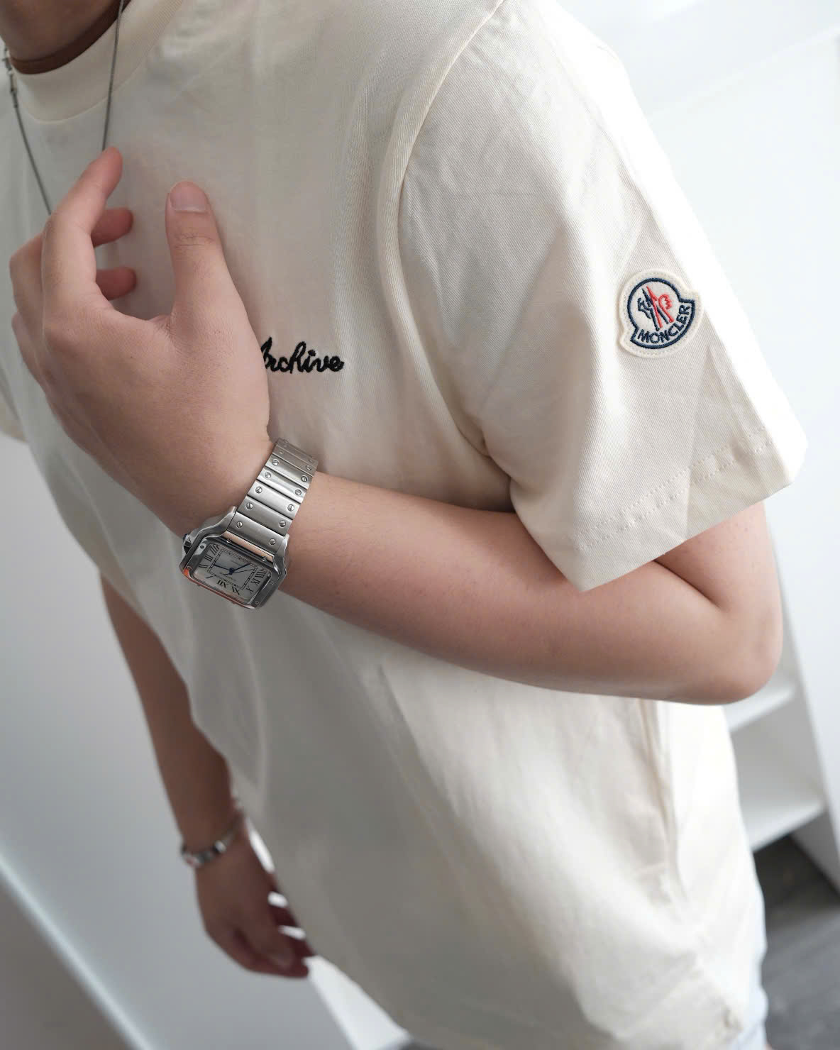 ÁO THUN MONCLER EMBROIDERED LOGO ARCHIVIO (CREAMY)