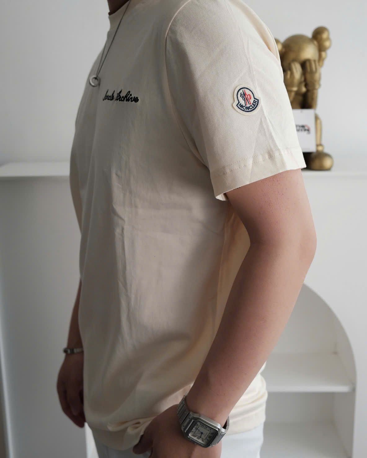 ÁO THUN MONCLER EMBROIDERED LOGO ARCHIVIO (CREAMY)
