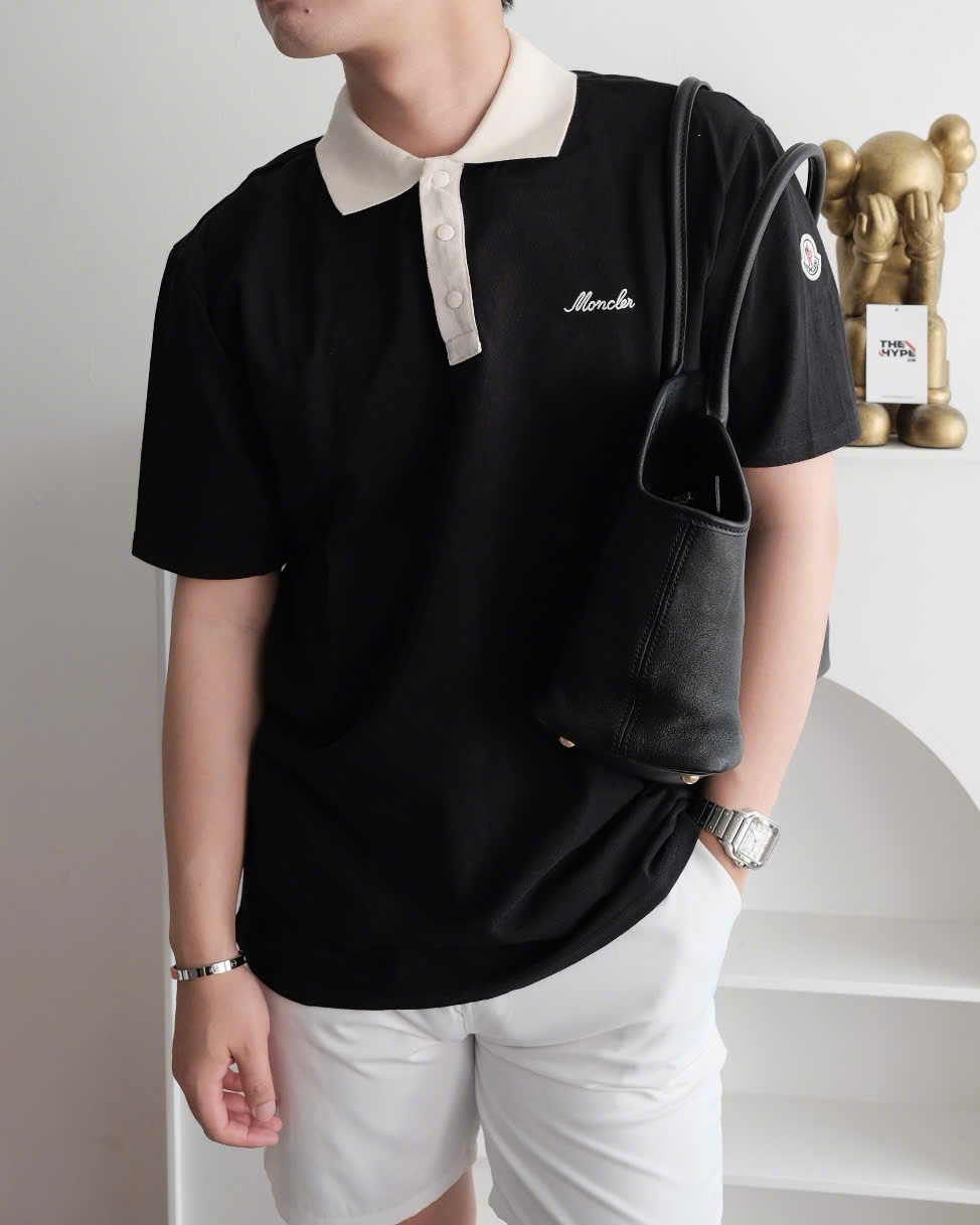 ÁO POLO MONCLER PIQUET SCRIPT LOGO (BLACK)