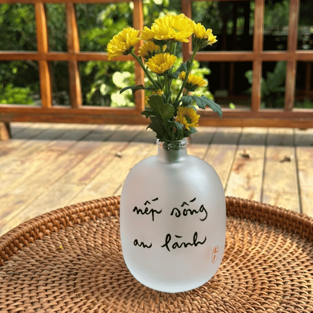 BÌNH HOA THUỶ TINH THƯ PHÁP VẼ TAY - SIZE LỚN