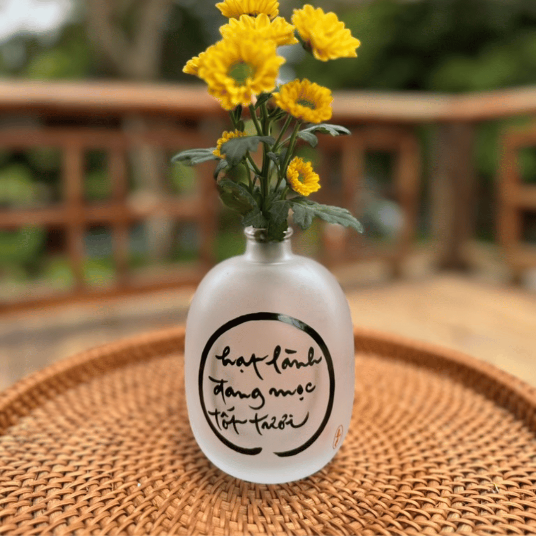 BÌNH HOA THUỶ TINH THƯ PHÁP VẼ TAY - SIZE LỚN