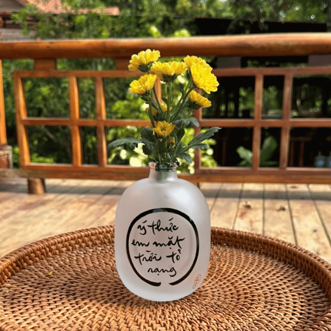 BÌNH HOA THUỶ TINH THƯ PHÁP VẼ TAY - SIZE LỚN