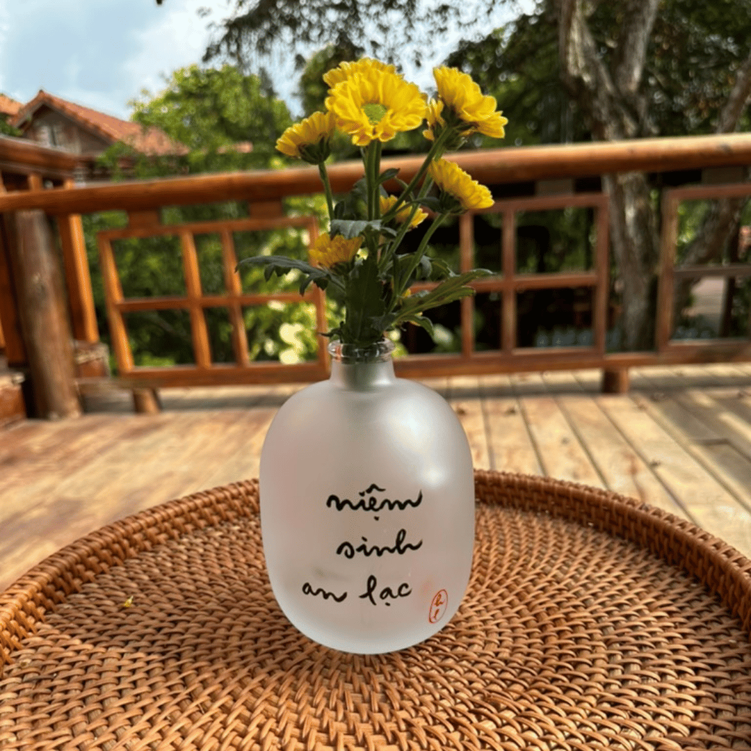 BÌNH HOA THUỶ TINH THƯ PHÁP VẼ TAY - SIZE LỚN