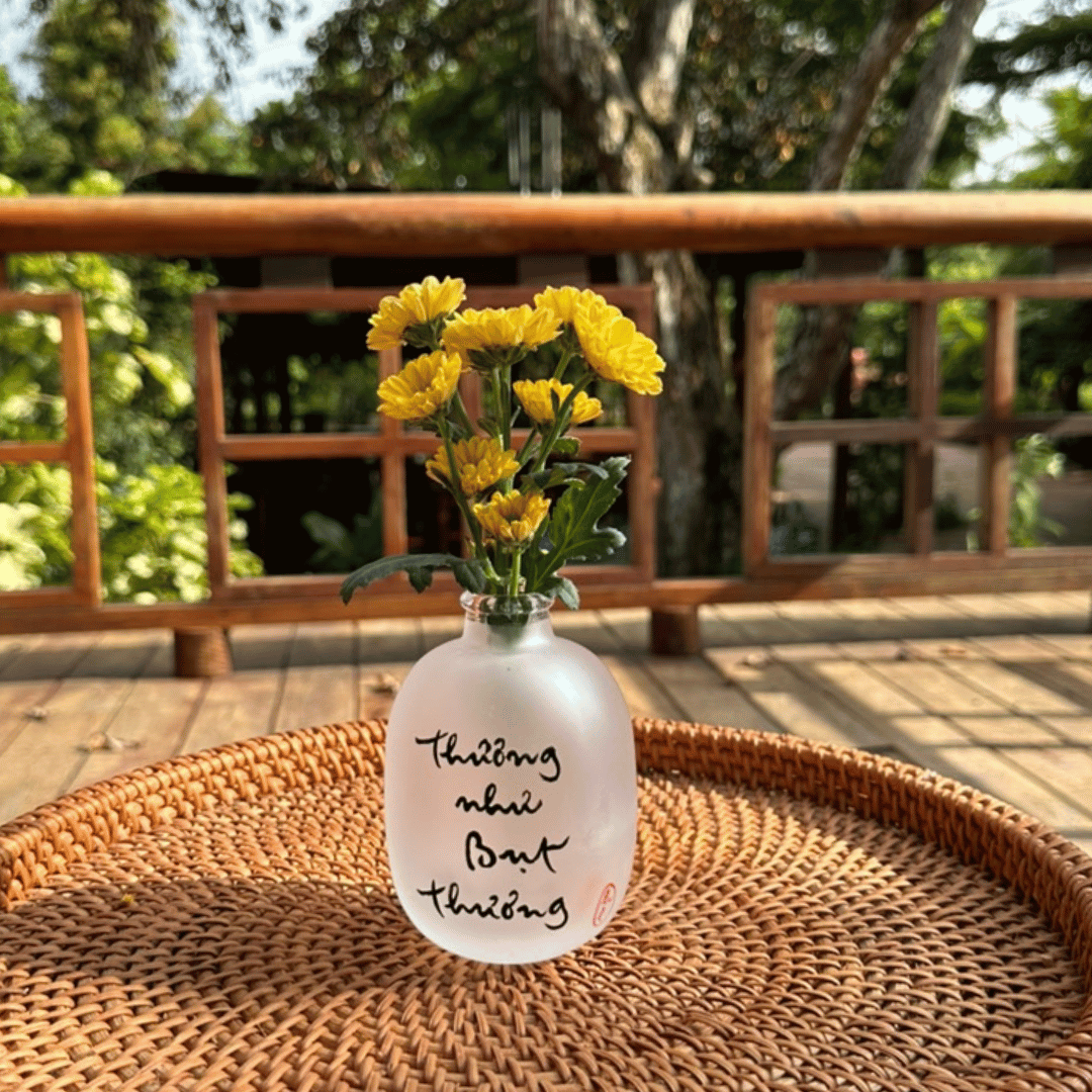 BÌNH HOA THUỶ TINH THƯ PHÁP VẼ TAY - SIZE NHỎ