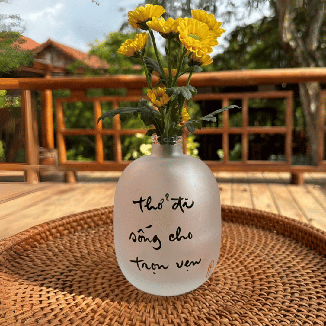 BÌNH HOA THUỶ TINH THƯ PHÁP VẼ TAY - SIZE LỚN