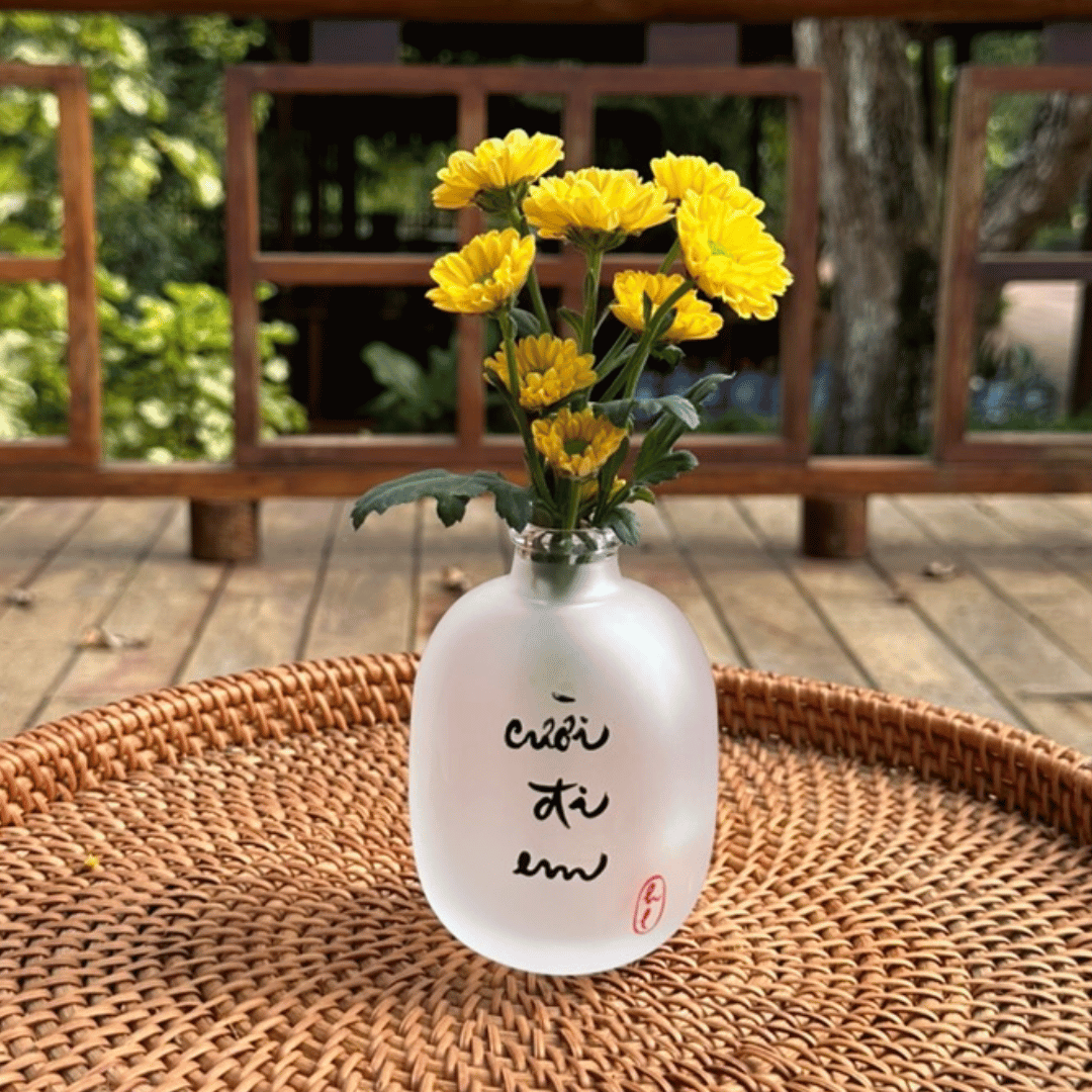 BÌNH HOA THUỶ TINH THƯ PHÁP VẼ TAY - SIZE NHỎ