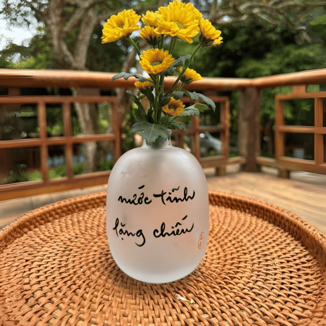 BÌNH HOA THUỶ TINH THƯ PHÁP VẼ TAY - SIZE LỚN