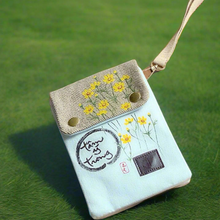 TÚI CANVAS ĐEO CHÉO 2 NGĂN VẼ TAY THỦ CÔNG