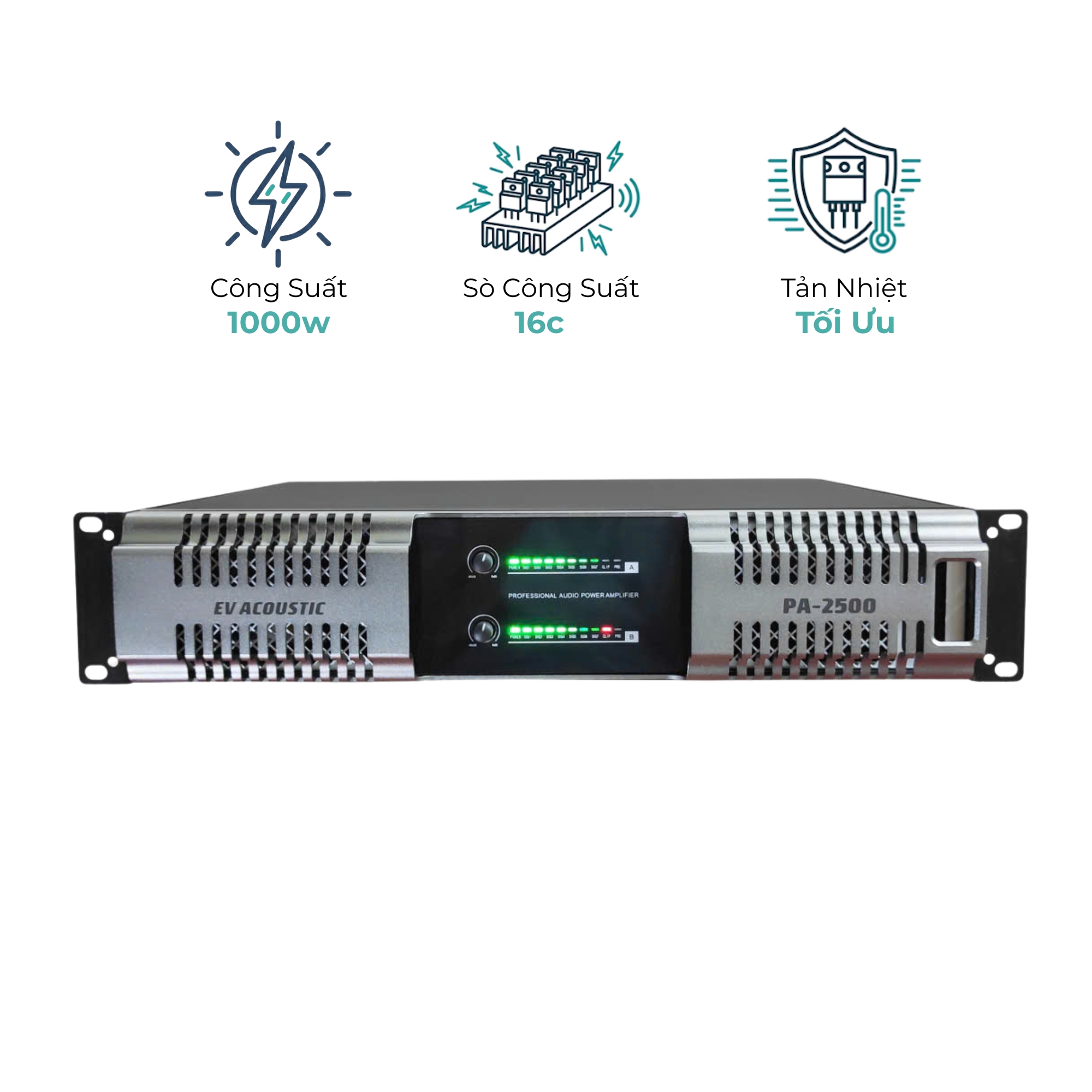 Cục Đẩy Công Suất EV Acoustic PA-2500 - 1000W, Khuếch Đại Mạnh Mẽ