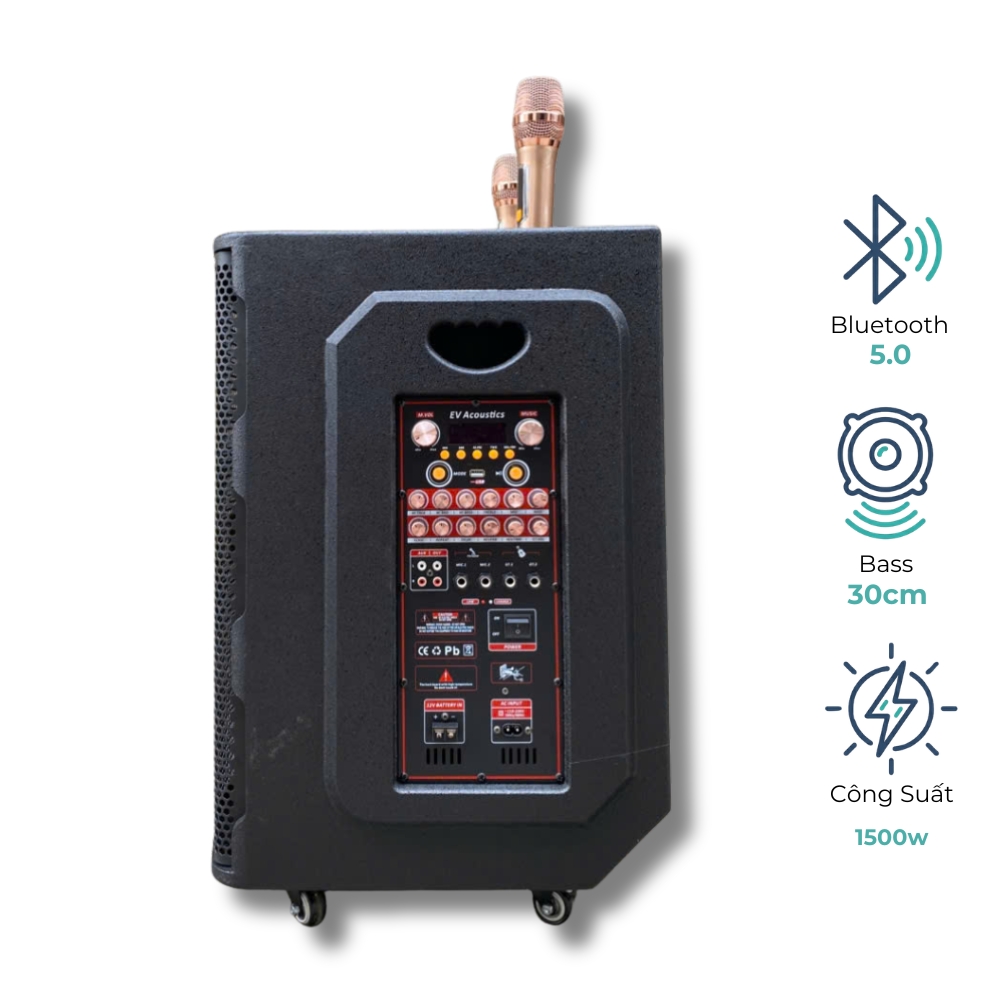 Loa Karaoke Xách Tay EV-733 EV ACOUSTIC Bass Đôi 30cm | Công Suất 1500W