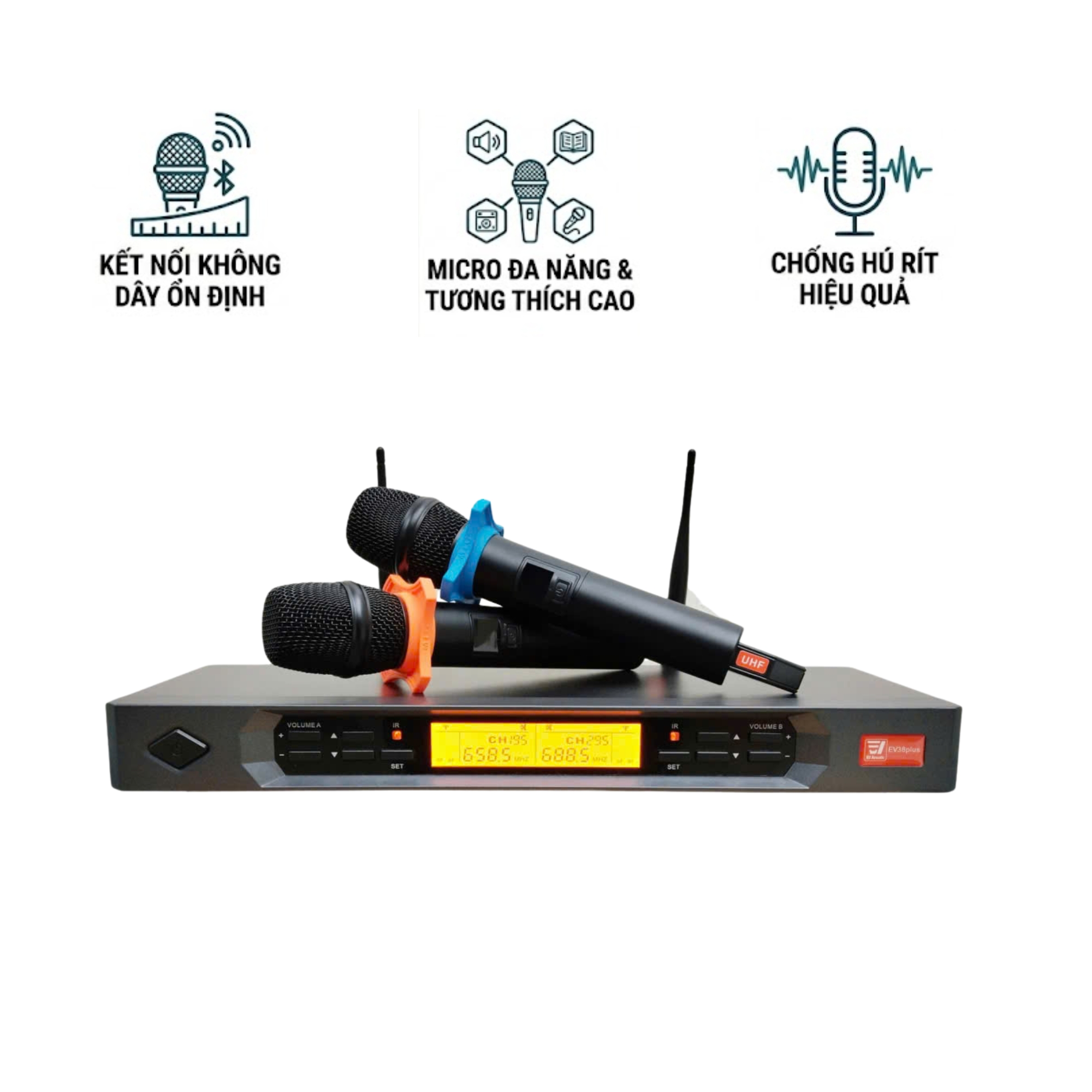Micro Không Dây EV Acoustic EV38Plus - Sóng UHF, Chống Hú Rít Hiệu Quả