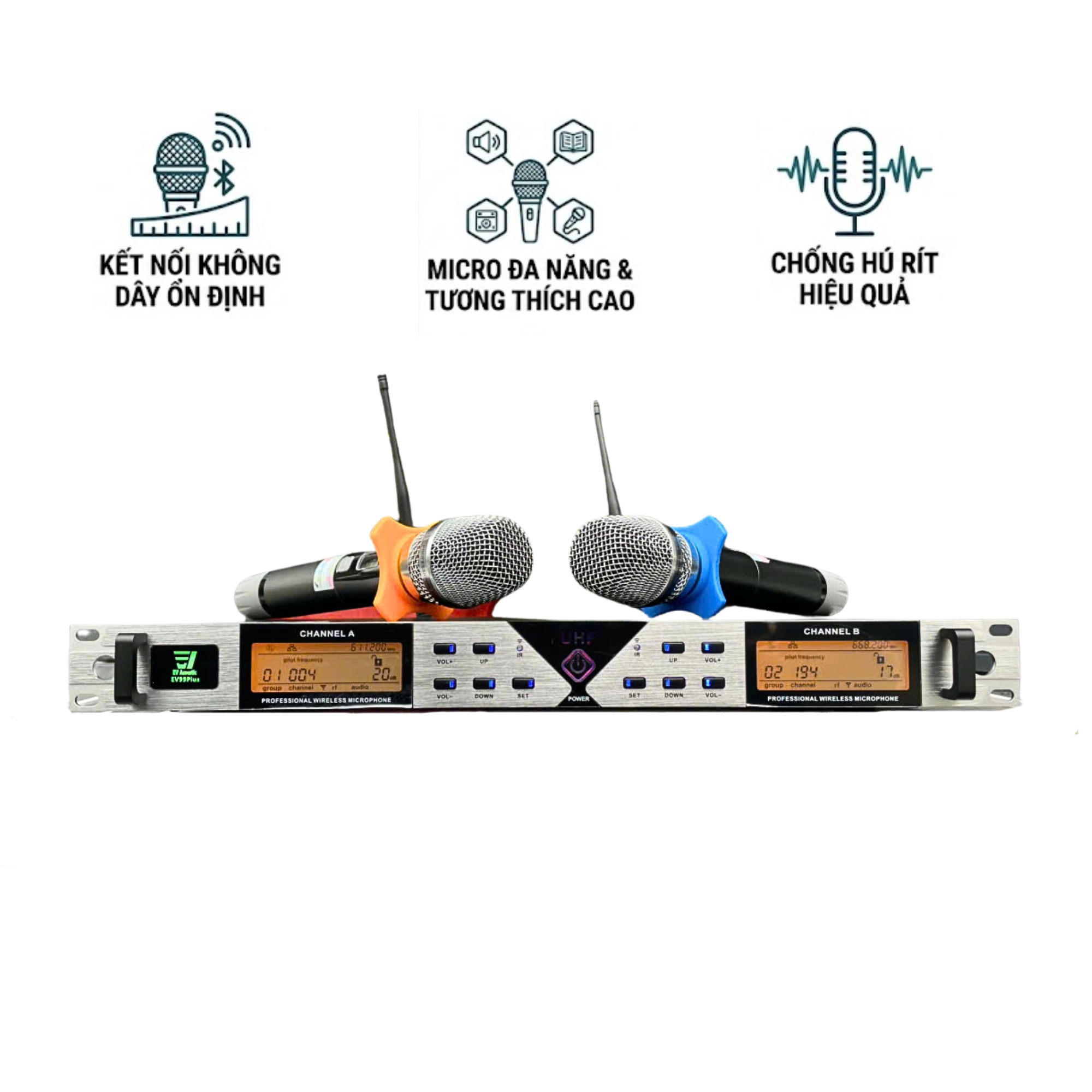 Micro Không Dây EV Acoustic EV99Plus - Chống Hú Rít, Sóng UHF Ổn Định