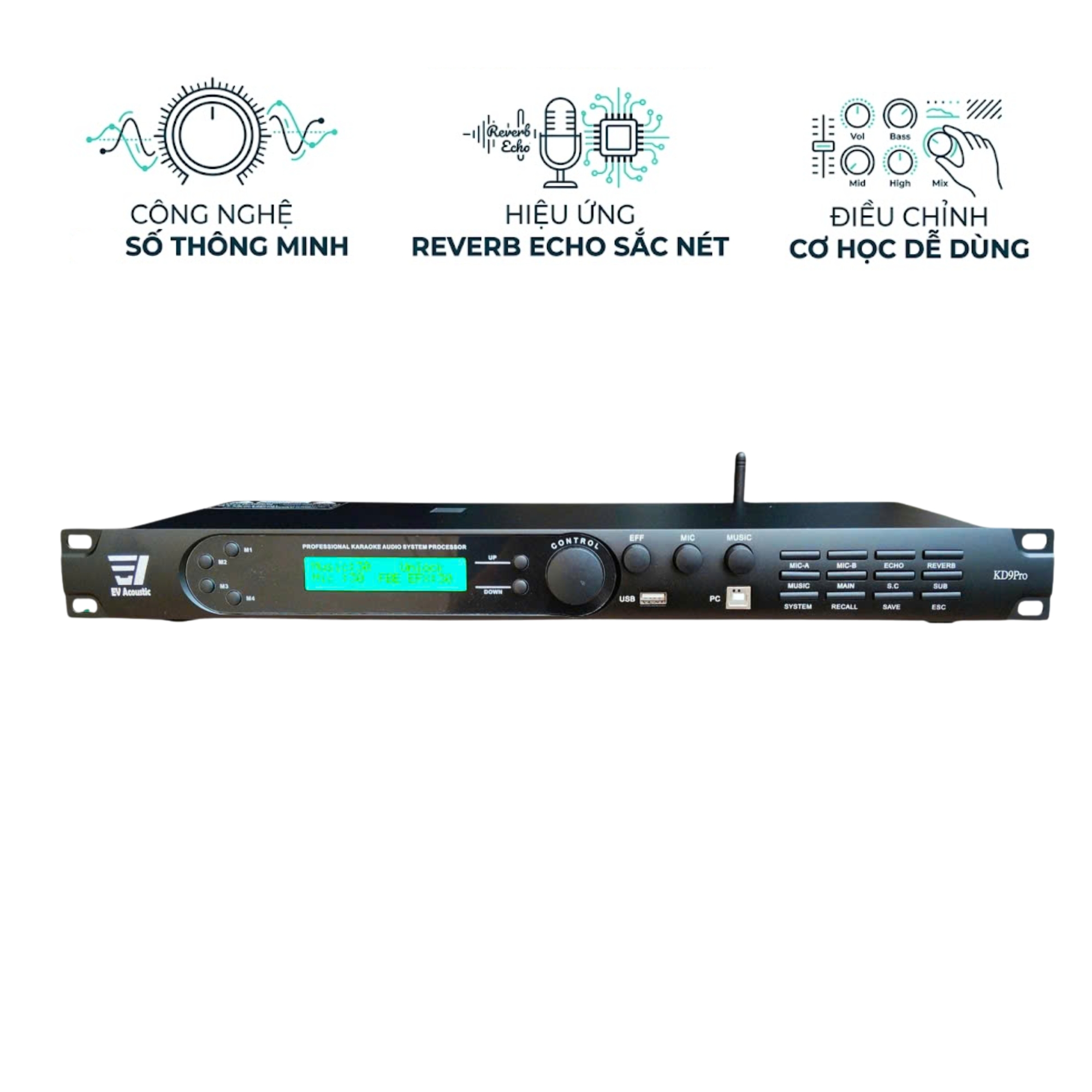 Vang Số EV Acoustic KD9Pro - Chống Hú, Bluetooth, Cổng Quang