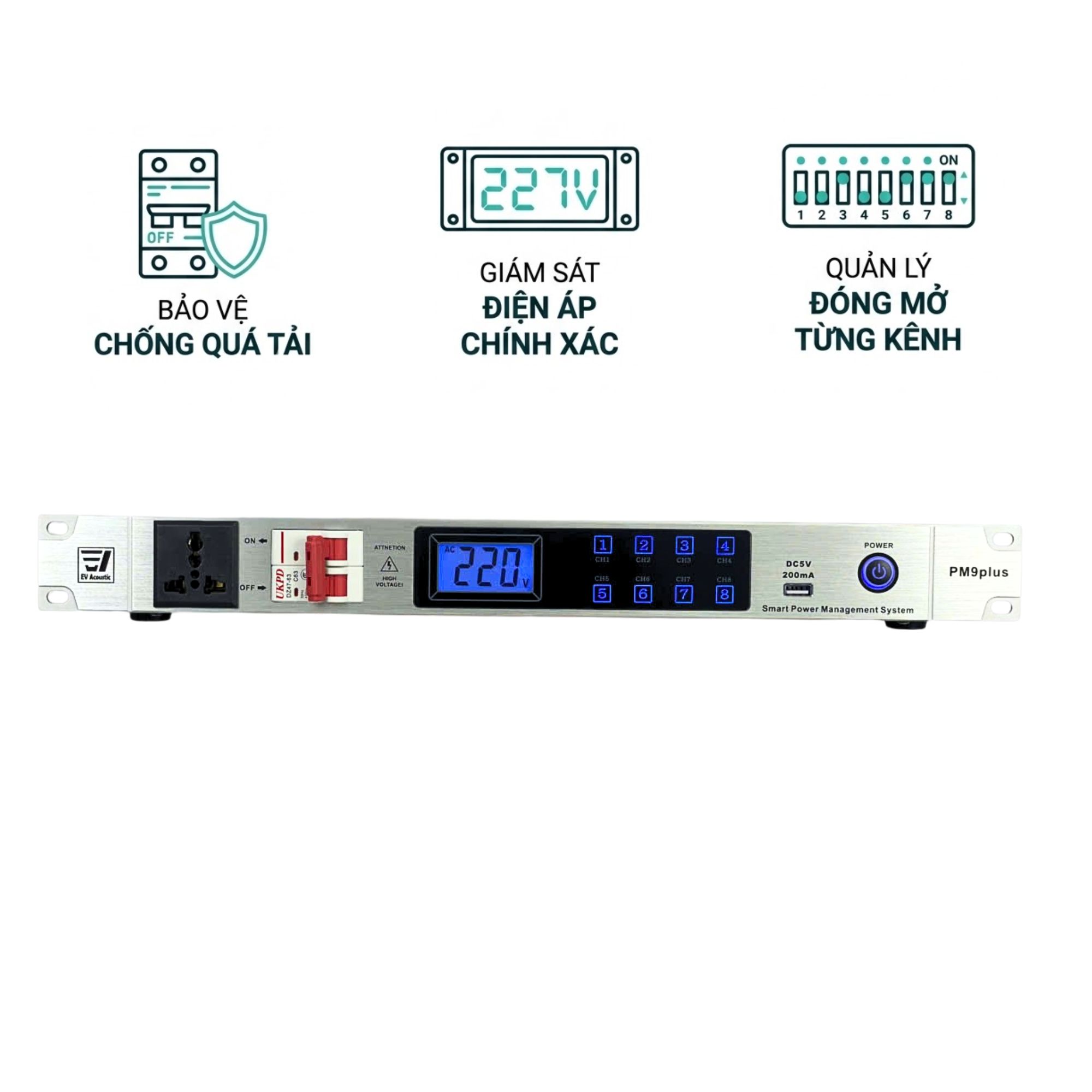 Quản Lý Nguồn PM9PLUS | Ổn Định Điện Áp | Chống Sốc Điện | Khởi Động Tuần Tự | 8 Cổng Ra | Bảo Vệ Dàn Karaoke | EVACOUSTIC