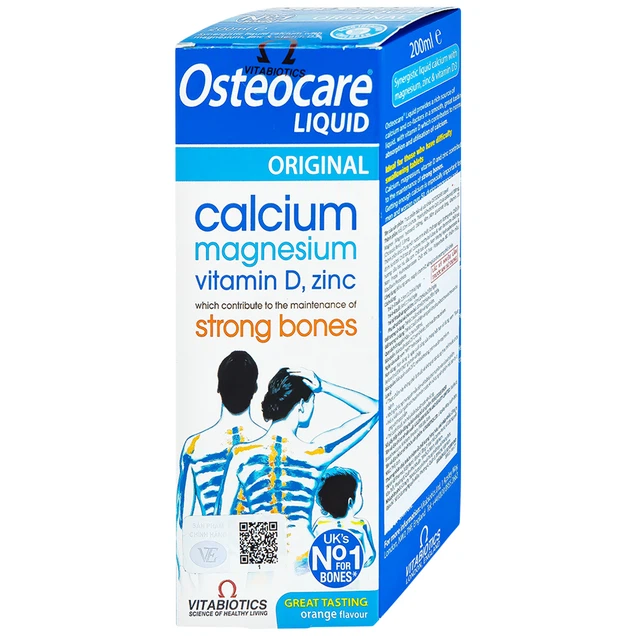 Dung dịch Osteocare Liquid Vitabiotics bổ sung canxi, magiê, vitamin D, kẽm giúp xương chắc khỏe (200ml)