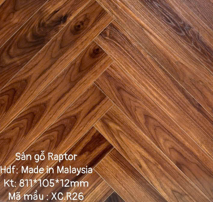Sàn gỗ Raptor R26 cốt xanh xương cá 12mm