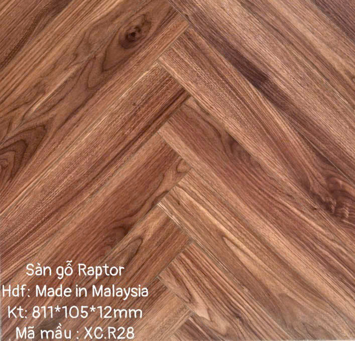 Sàn gỗ Raptor R28 cốt xanh xương cá 12mm