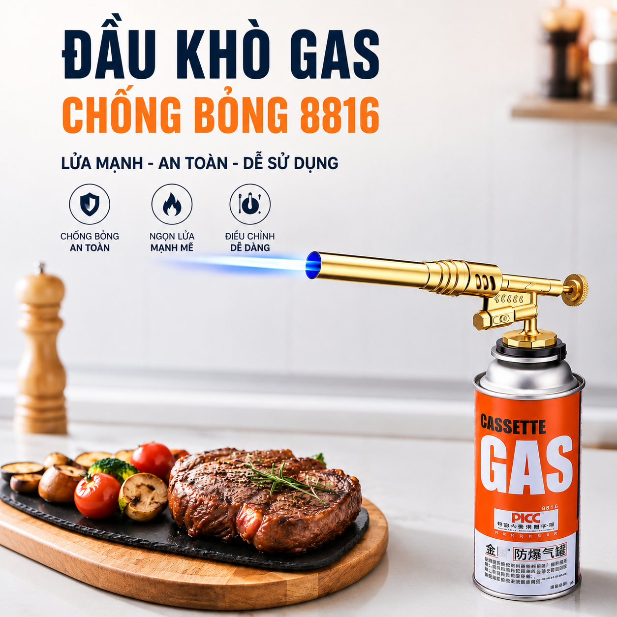 Đầu Khò Gas Mini Chống Bỏng 8816 – Đánh Lửa Tự Động, Nhiệt Độ 1300°C Đa Năng