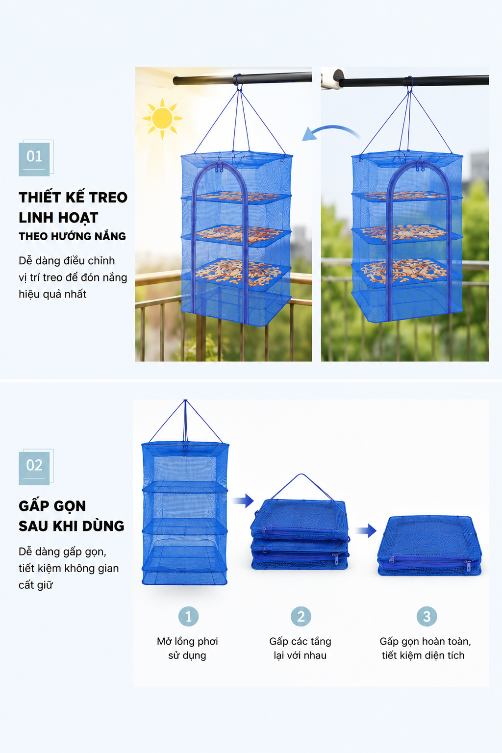 Lồng Lưới Phơi Thực Phẩm 4 Tầng – Giải Pháp Chống Côn Trùng & An Toàn Vệ Sinh