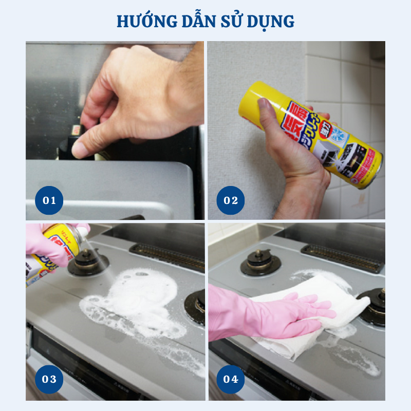 Chai Xịt Tẩy Dầu Mỡ Rinrei Nhật Bản 330ml - Tinh Dầu Cam, Dạng Bọt Tuyết Siêu Mạnh