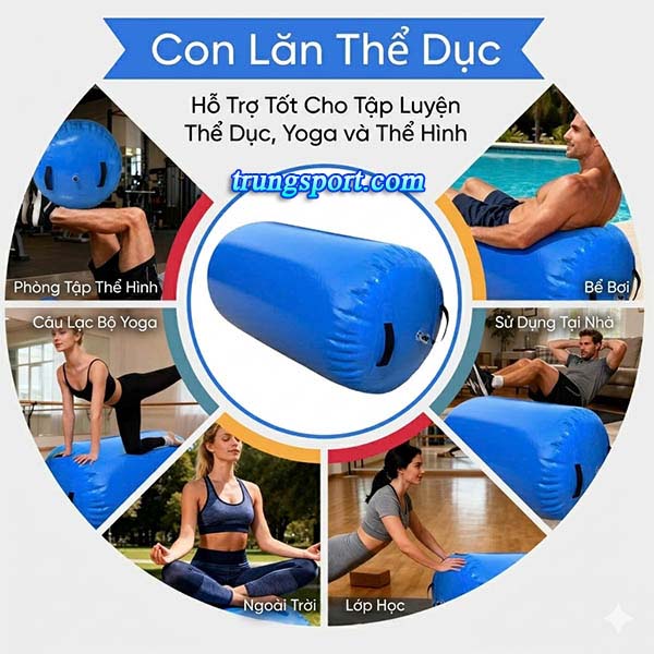 Con Lăn Tập Nhào Lộn Bơm Hơi Air Roller-Hỗ Trợ Tập Yoga Uốn Dẻo