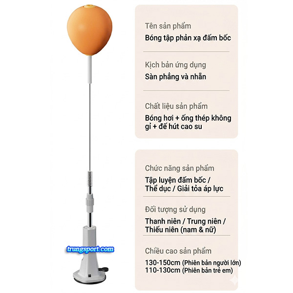 Bóng Đấm Phản Xạ Tự Đứng Đế Hút Chân Không - Tập Boxing Tại Nhà