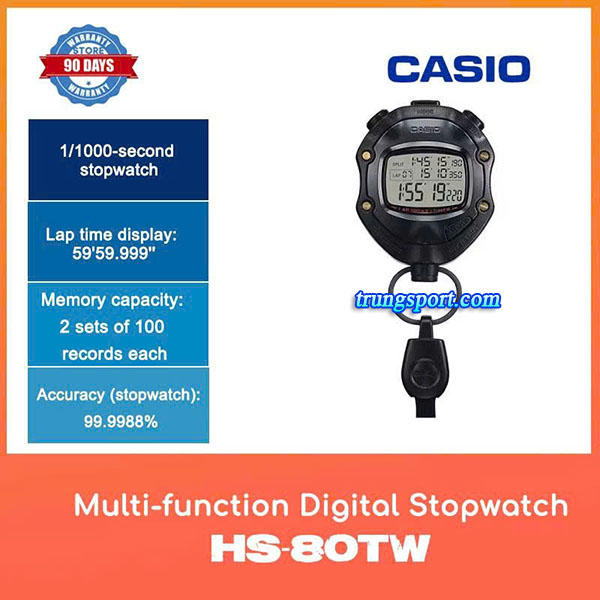 Đồng Hồ Bấm Giờ Casio HS-80TW – Stopwatch Chính Xác Cao Cho Thể Thao