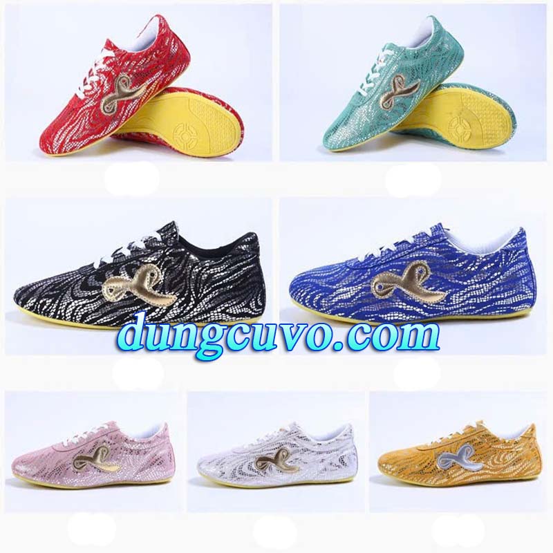 Giày Wushu Biểu Diễn Cao Cấp – Vân Lửa Ánh Kim – Siêu Nhẹ – Đế Bám Tốt