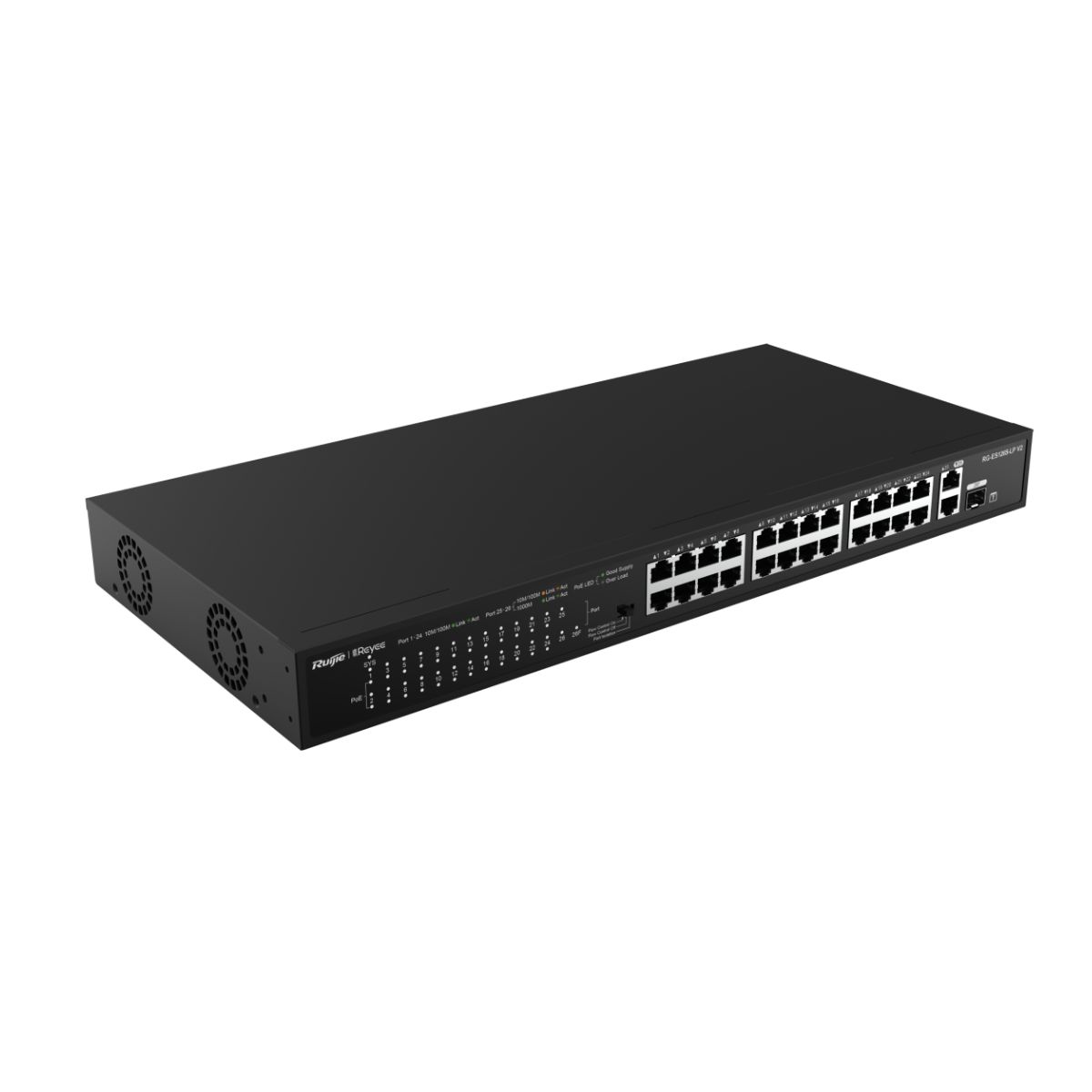 RUIJIE RG-ES126FGS-P | Switch 24 Cổng POE 10/100 Mbps, 2 cổng Gigabit Max 370W không quản lý