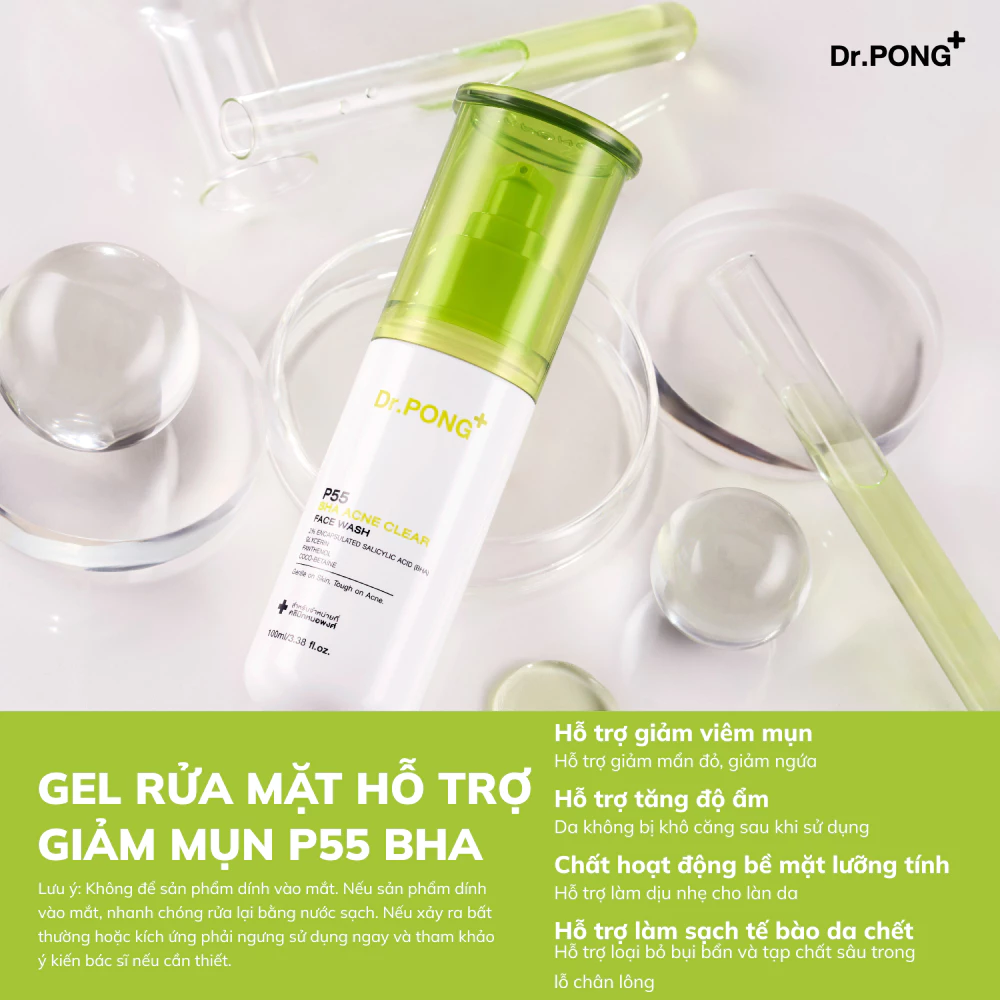 Gel rửa mặt giảm mụn Dr.PONG p55 BHA Acne Clear Face Wash 100ml