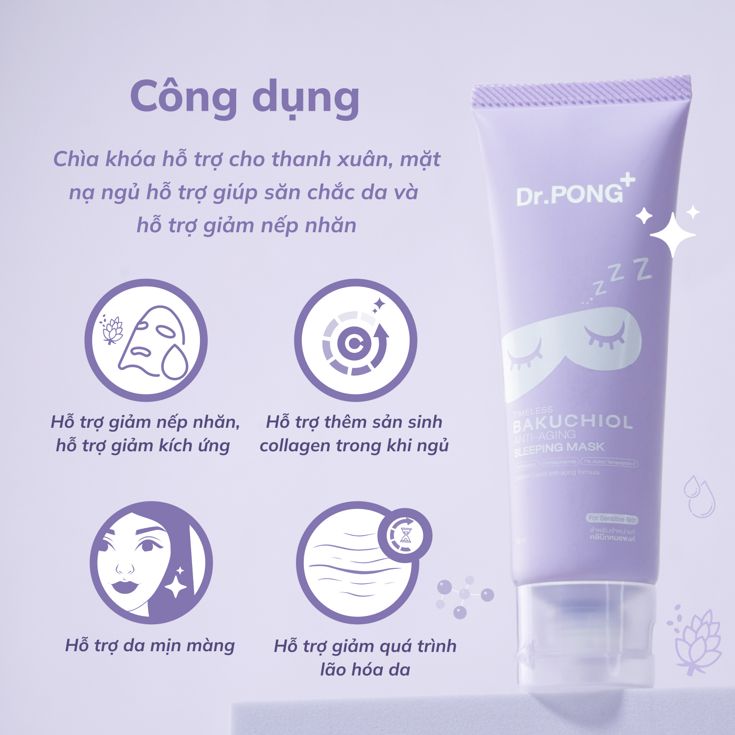 Mặt nạ ngủ làm chậm lão hóa Dr.PONG Timeless Bakuchiol Anti-aging Sleeping 50ml