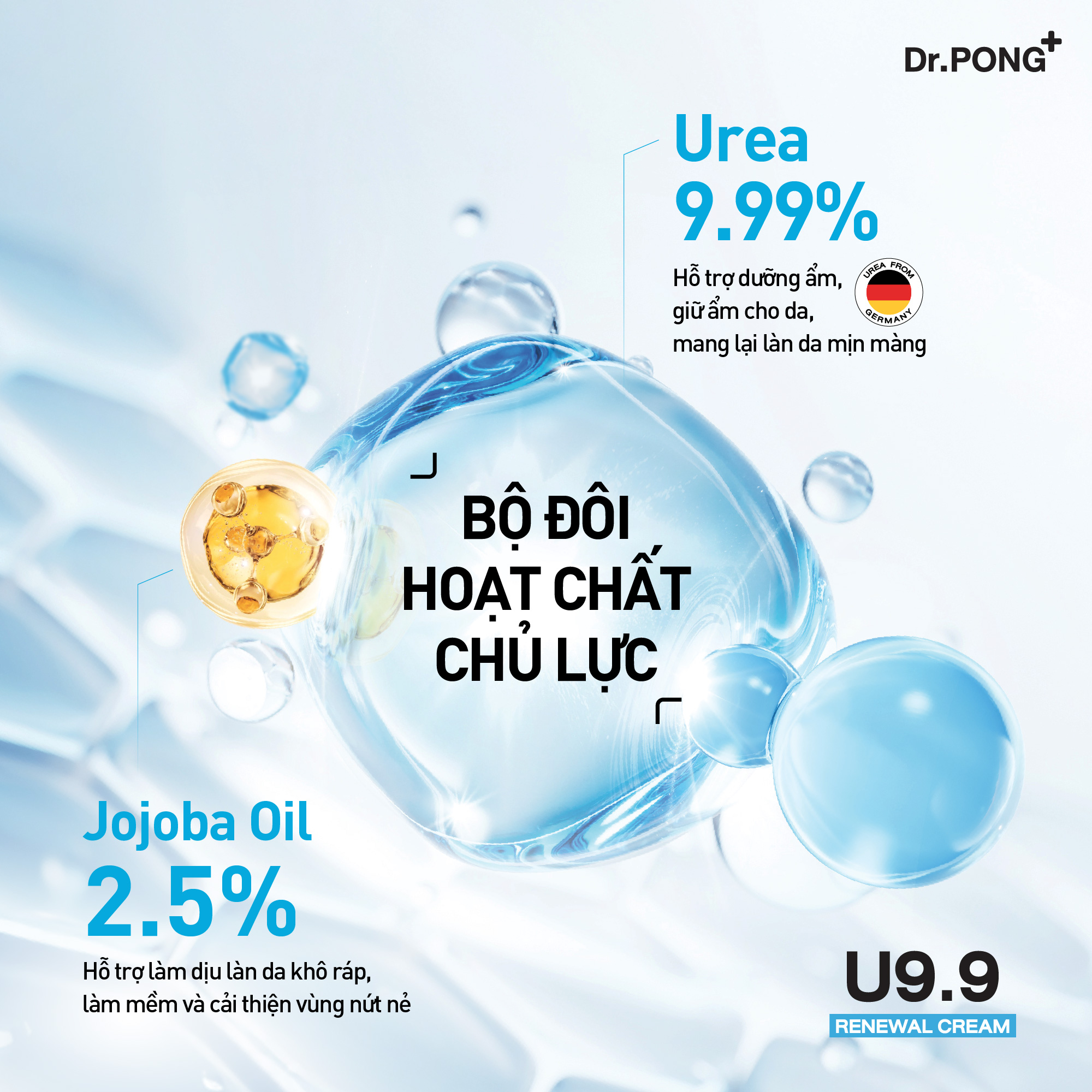 Kem dưỡng hỗ trợ giảm thô ráp, nứt nẻ và dưỡng ẩm cho da Dr.PONG U9.9 RENEWAL CREAM