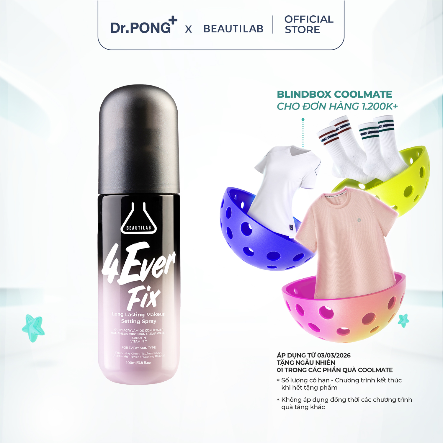 Xịt khóa nền trang điểm Beautilab 4EverFix Long Lasting Makeup Setting Spray 100ml