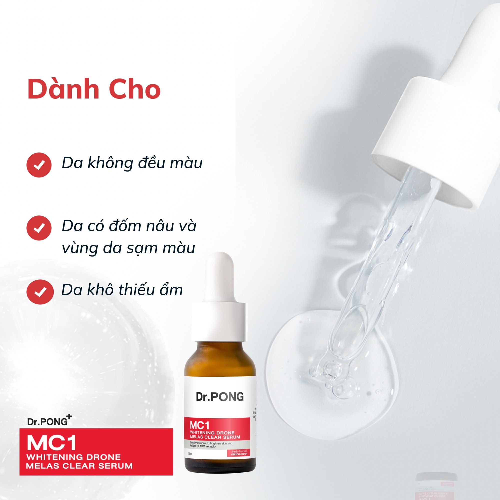 Serum giảm nám, tàn nhang Dr.PONG MC1 Whitening Drone Melas Clear 16ml