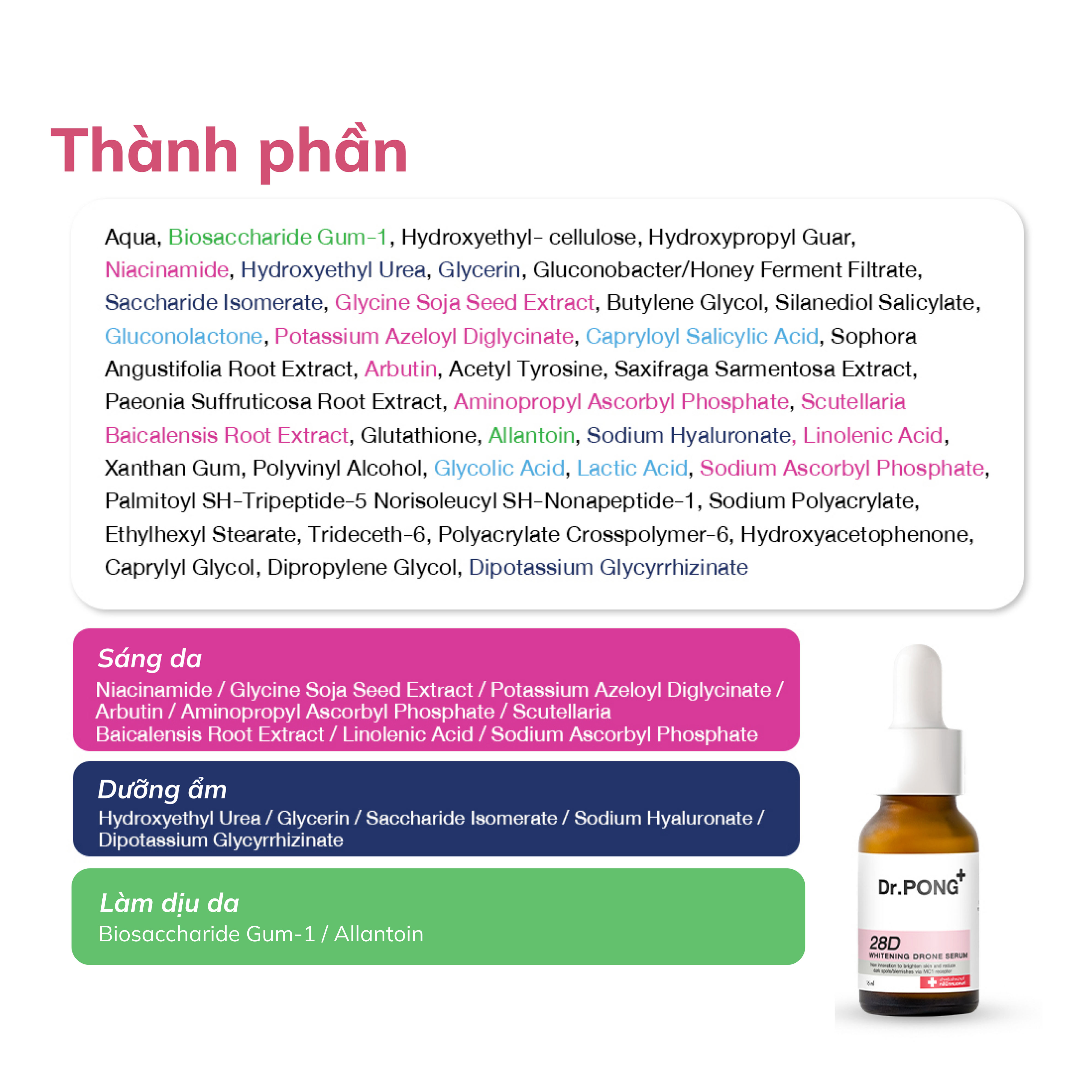 Serum hỗ trợ dưỡng trắng da, giảm thâm mụn Dr.PONG 28D Whitening Drone Serum 16ml