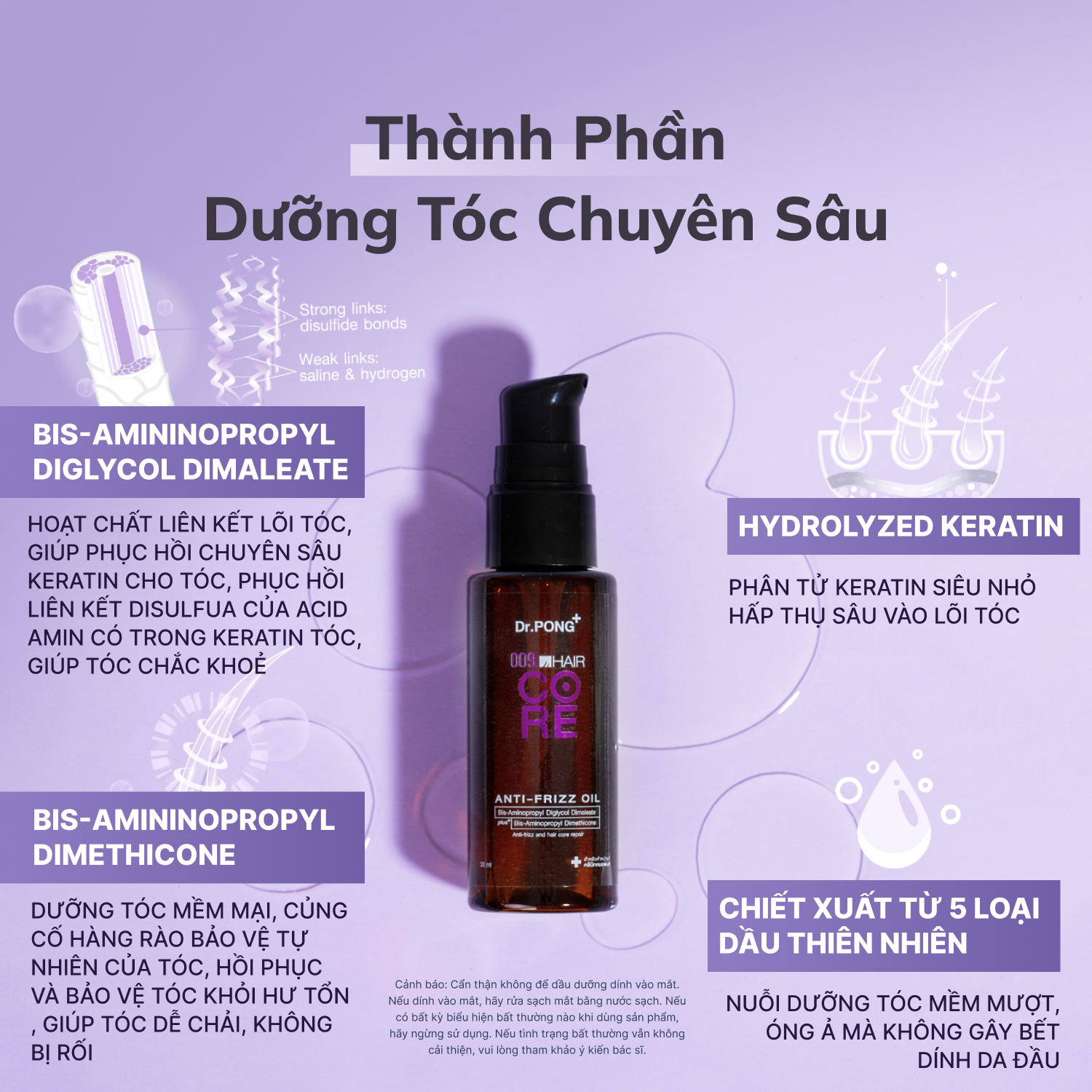Dầu dưỡng phục hồi, suôn mềm tóc Dr.PONG 009 Hair Core Oil 30ml