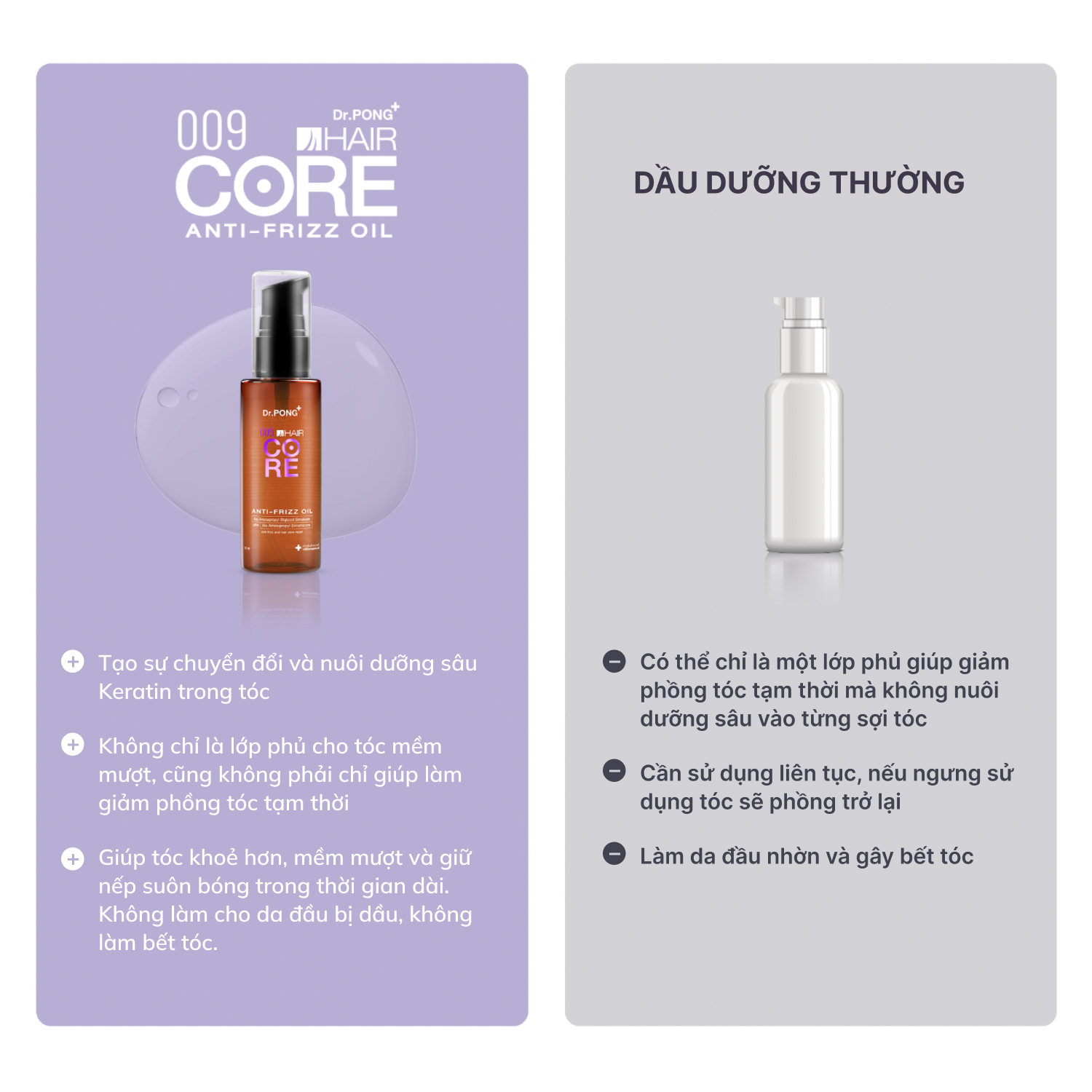 Dầu dưỡng phục hồi, suôn mềm tóc Dr.PONG 009 Hair Core Oil 30ml