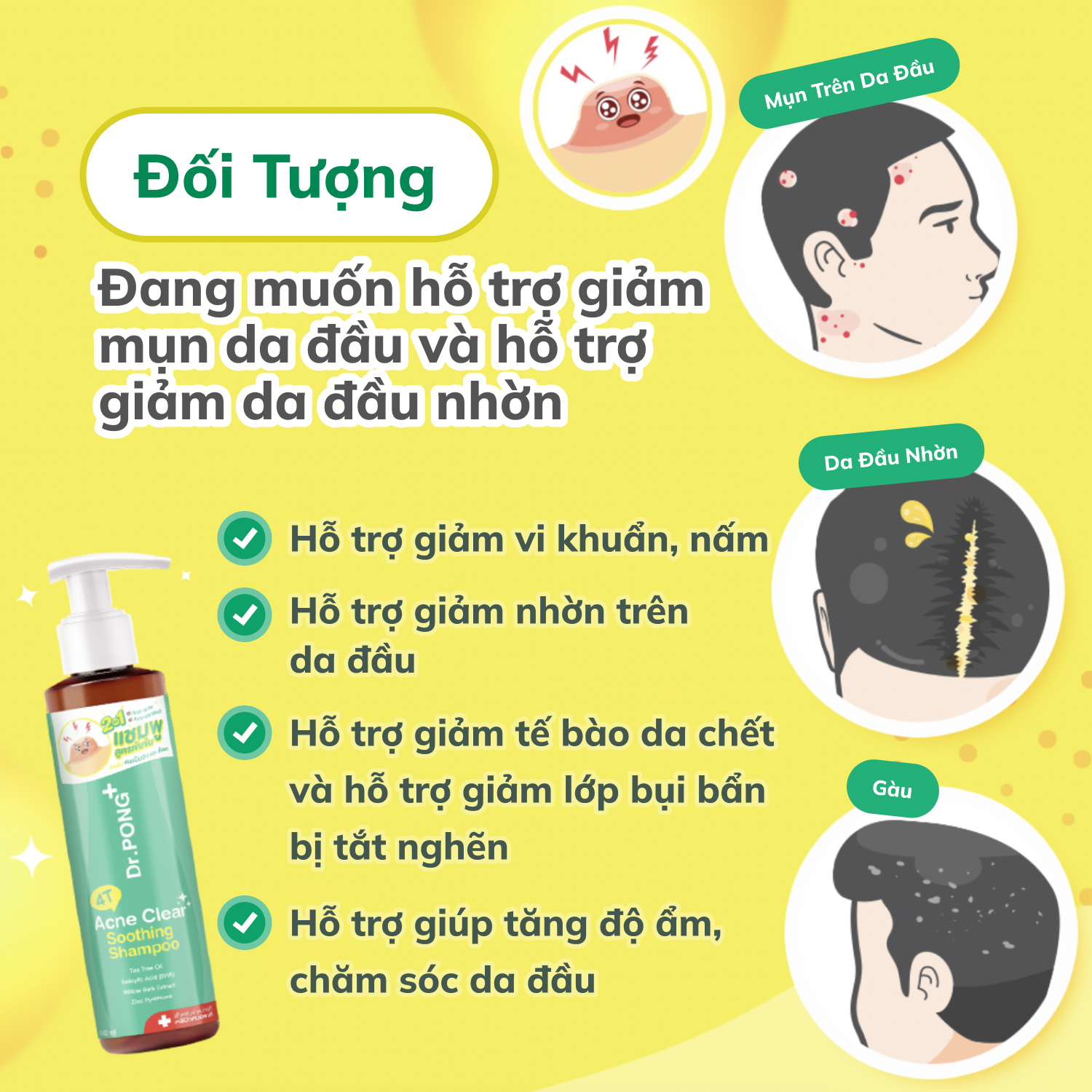 Dầu gội kiềm dầu, giảm gàu Dr.PONG 4T Acne Clear 140ml