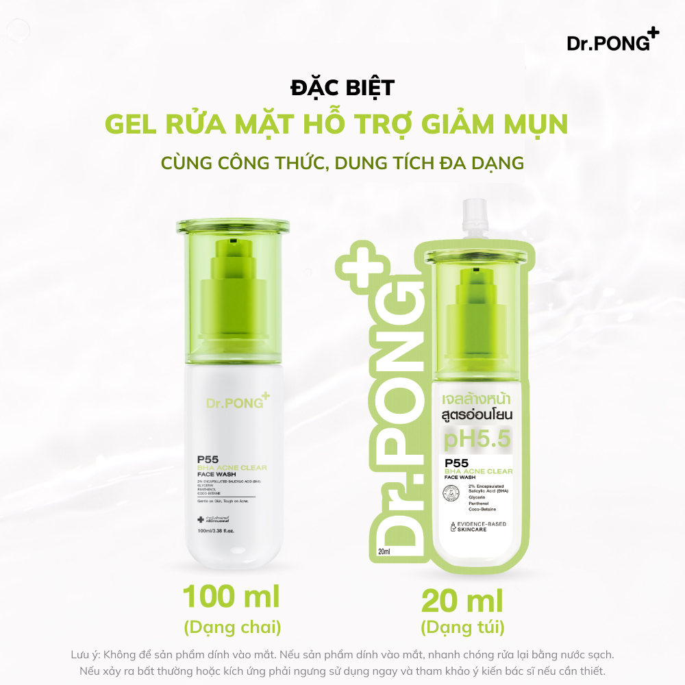 Gel rửa mặt giảm mụn Dr.PONG p55 BHA Acne Clear Face Wash 100ml