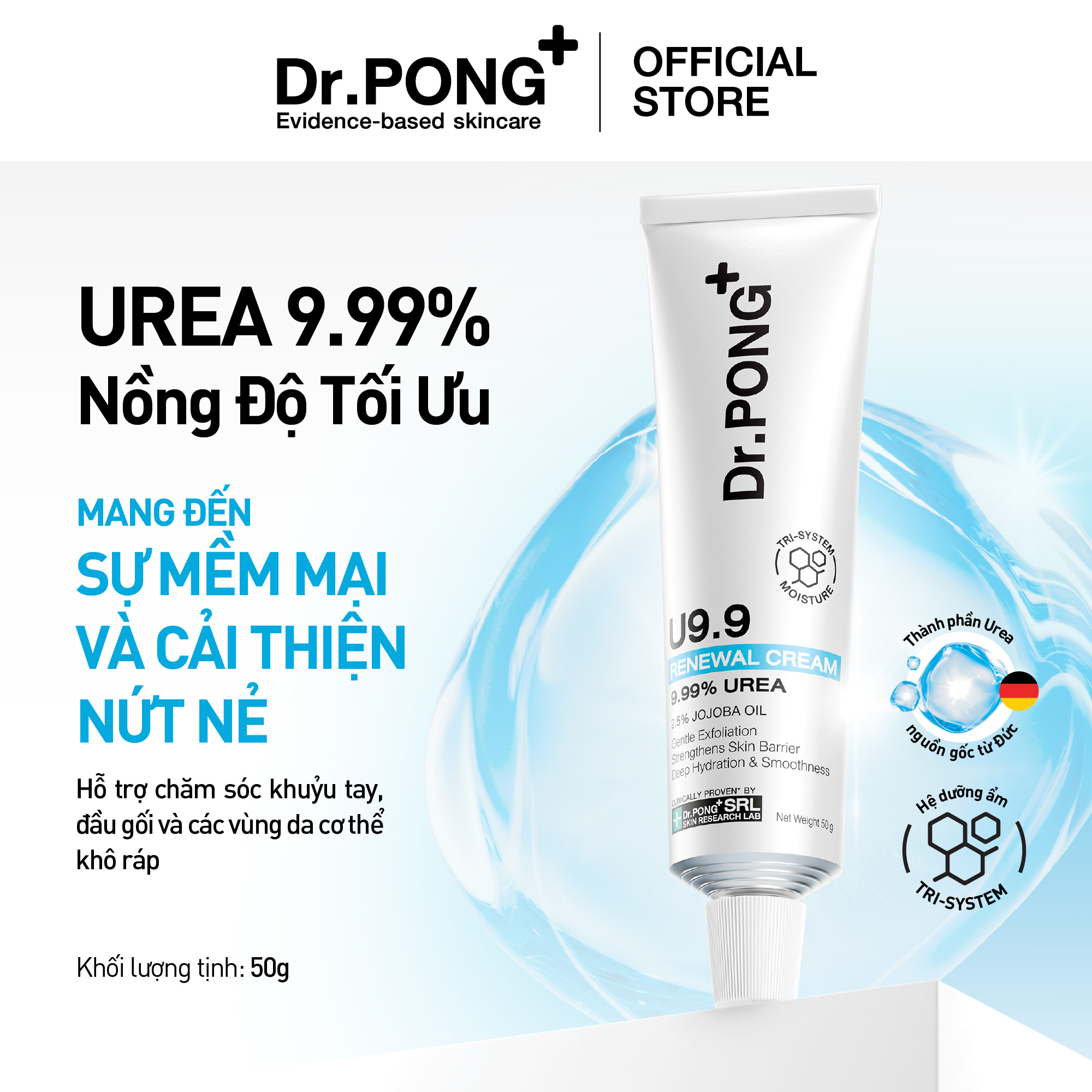 Kem dưỡng hỗ trợ giảm thô ráp, nứt nẻ và dưỡng ẩm cho da Dr.PONG U9.9 RENEWAL CREAM