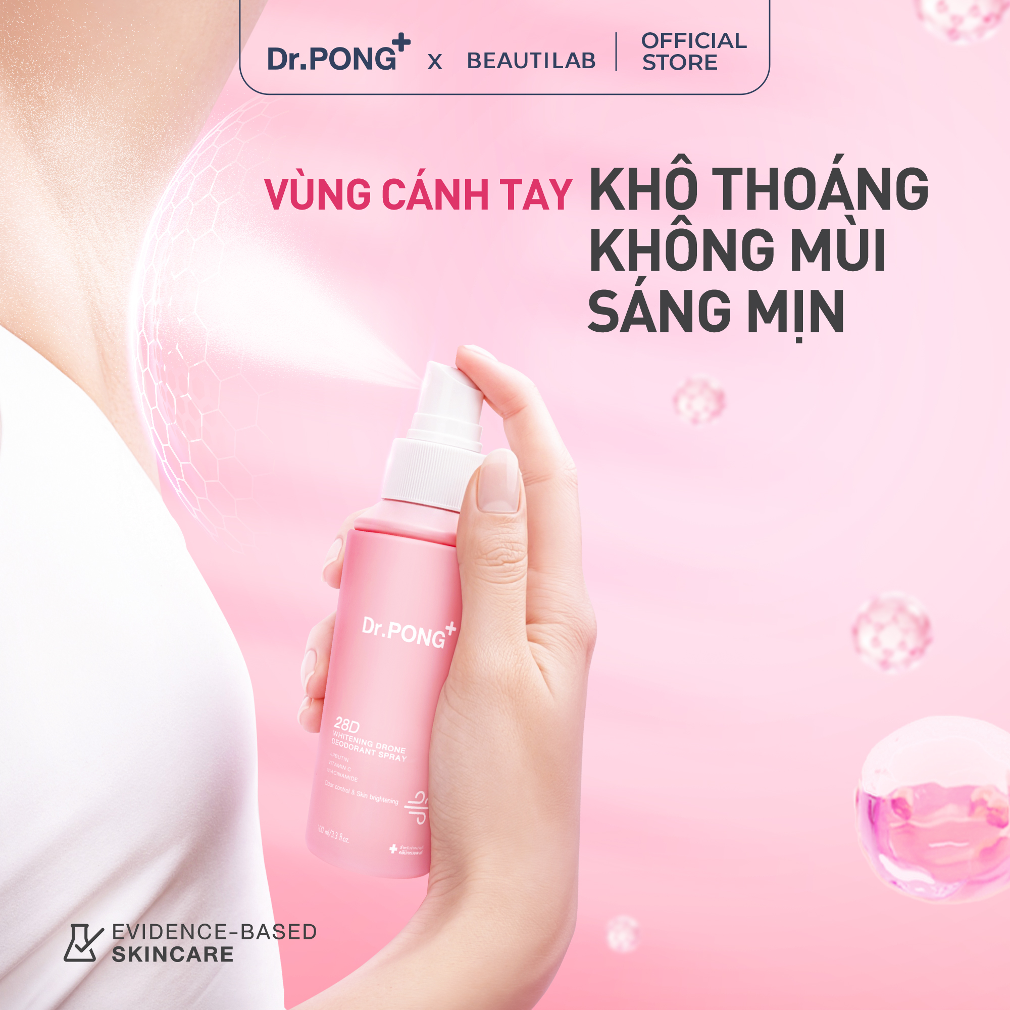 Xịt khử mùi trắng da, mờ thâm Dr.PONG 28D Whitening Drone Deodorant Spray 100ml
