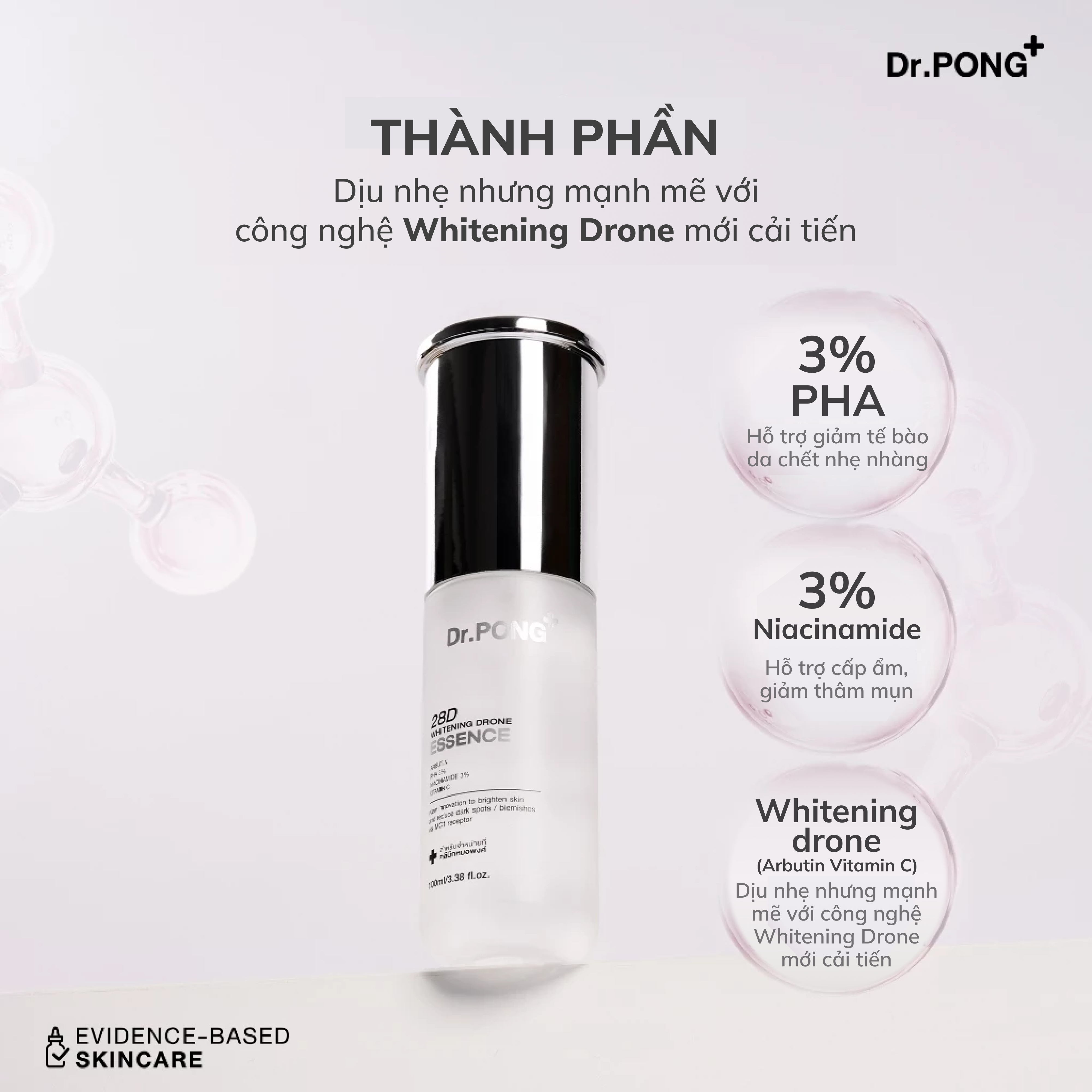 Tinh chất dưỡng ẩm cân bằng, trắng sáng da Dr.PONG 28D Whitening Drone Essence 95ml