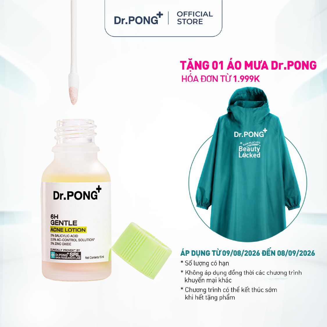Chấm mụn 2 lớp hỗ trợ gom cồi, giảm mụn Dr.PONG 6H Gentle Acne Lotion