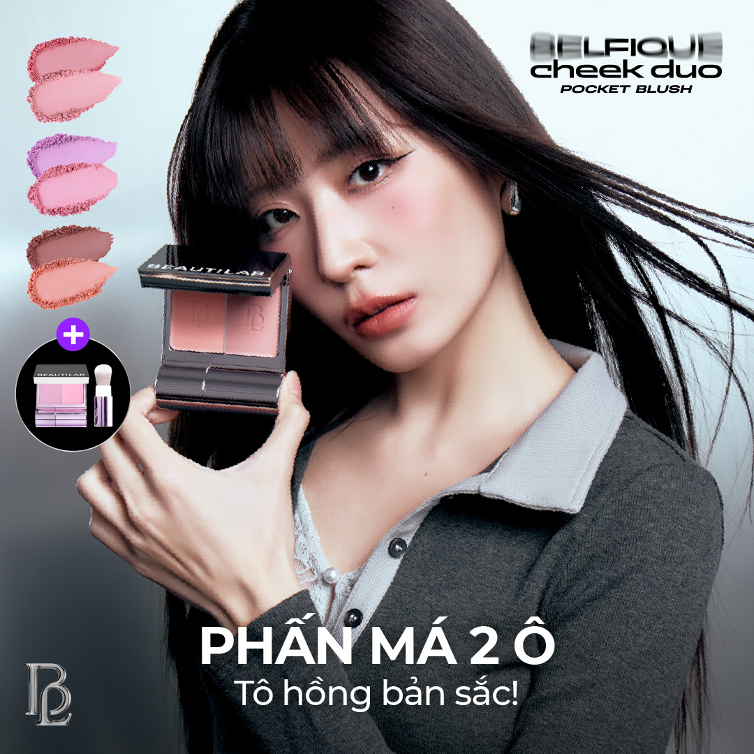 Phấn má hồng dạng nén 2 màu, kèm cọ tiện lợi BEAUTILAB Selfique Cheek Duo Pocket Blush