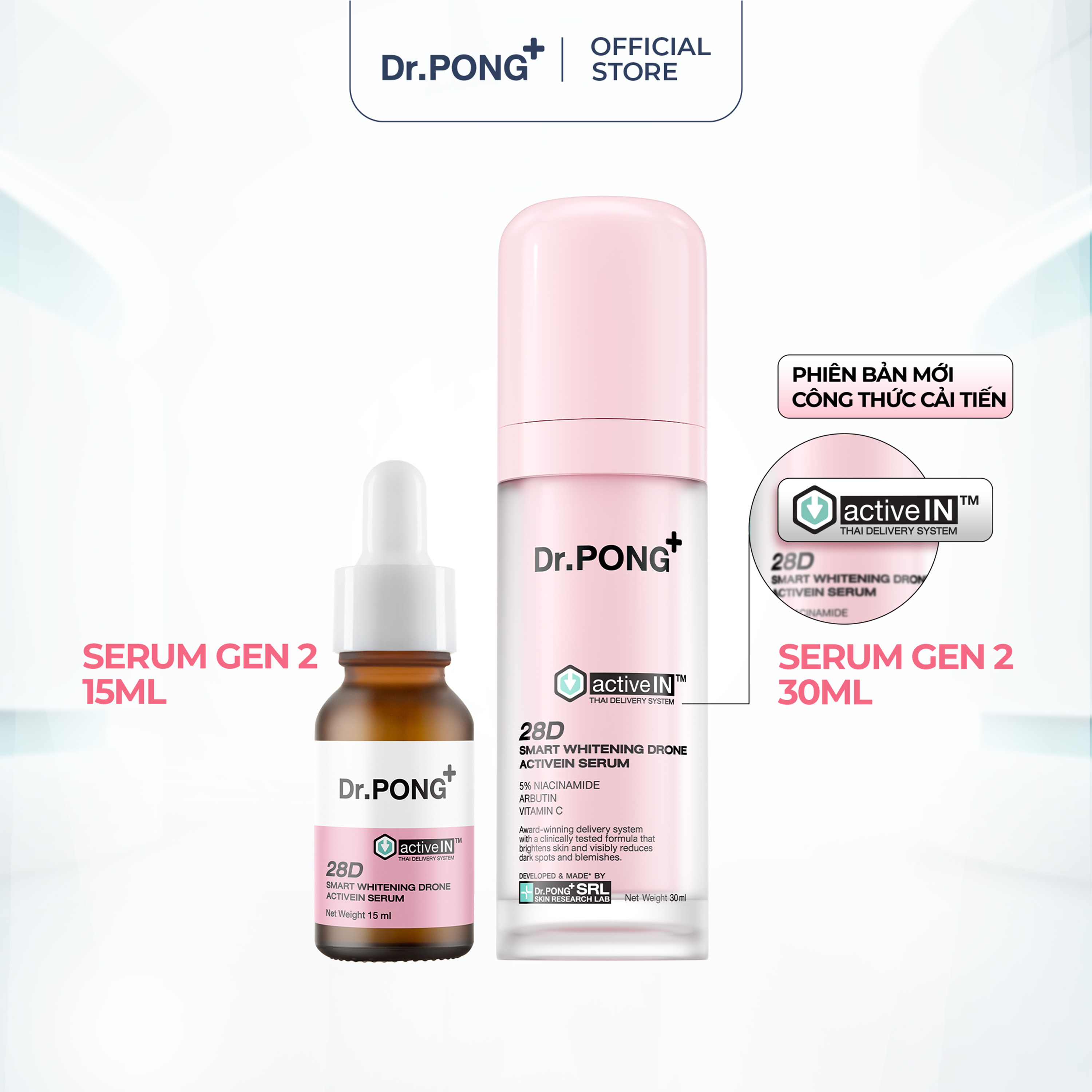 Serum hỗ trợ dưỡng trắng da, mờ thâm mụn Dr.PONG 28D Smart Whitening Drone Activein Serum