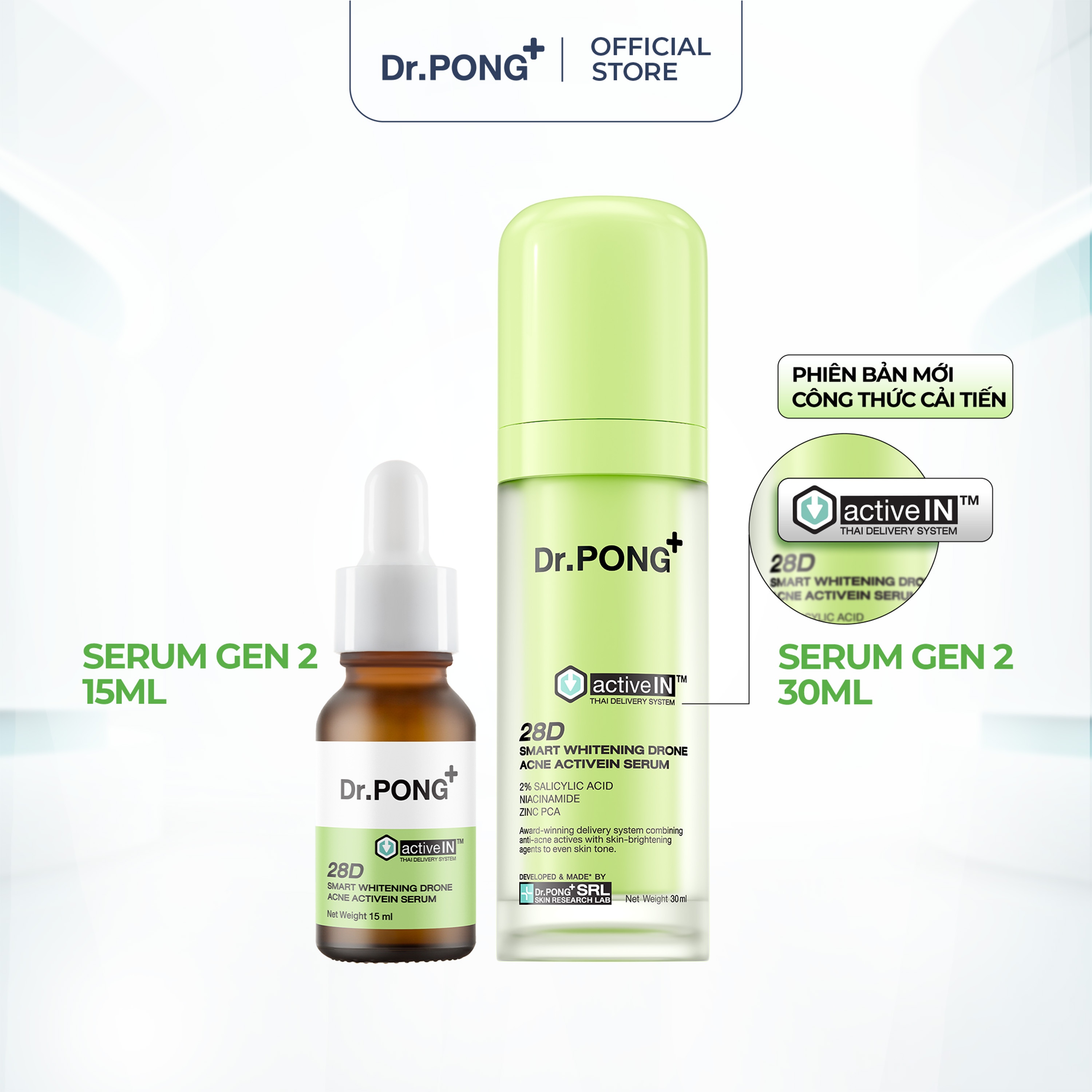 Serum hỗ trợ giảm mụn, thâm mụn Dr.PONG 28D Smart Whitening Drone Acne Activein Serum