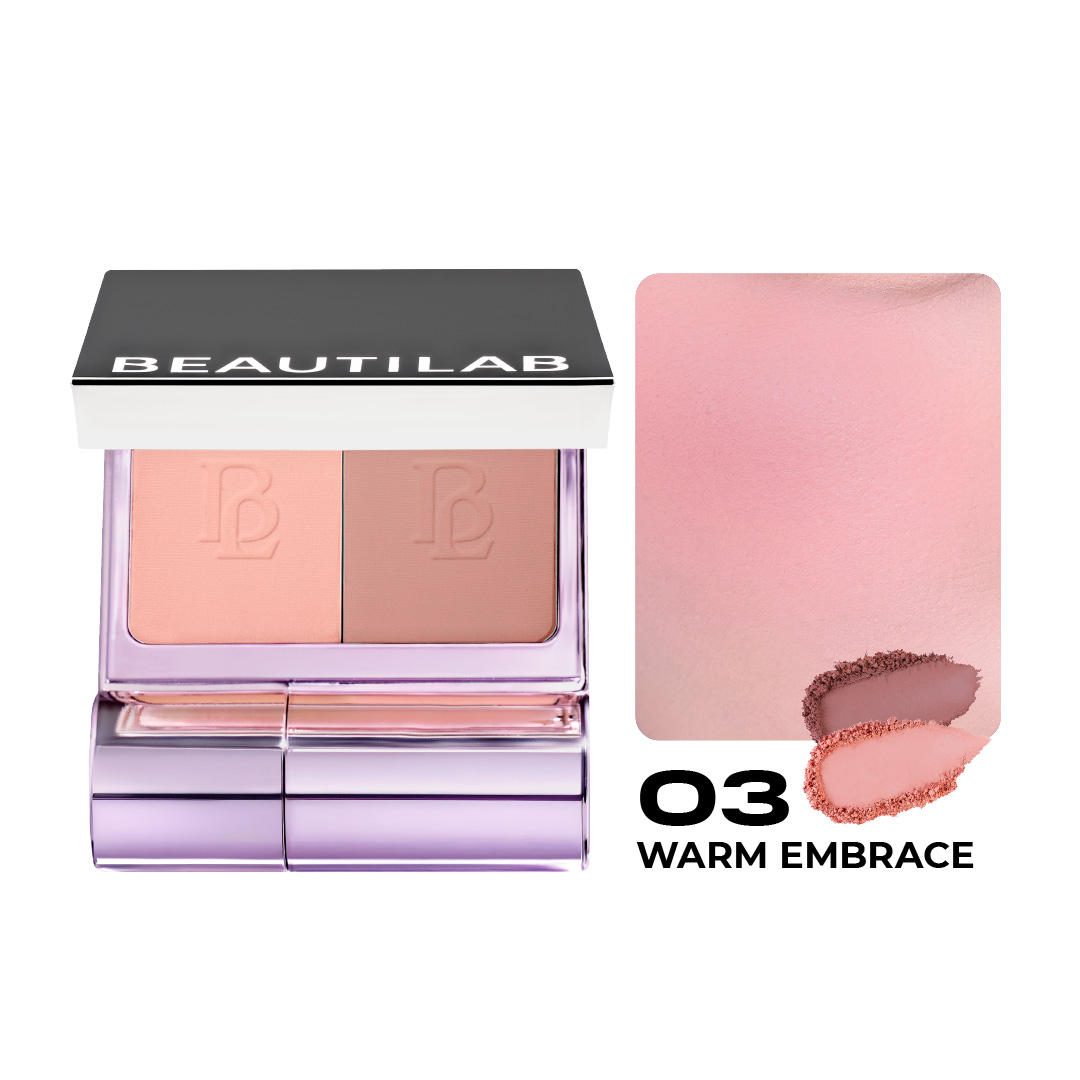 Phấn má hồng dạng nén 2 màu, kèm cọ tiện lợi BEAUTILAB Selfique Cheek Duo Pocket Blush