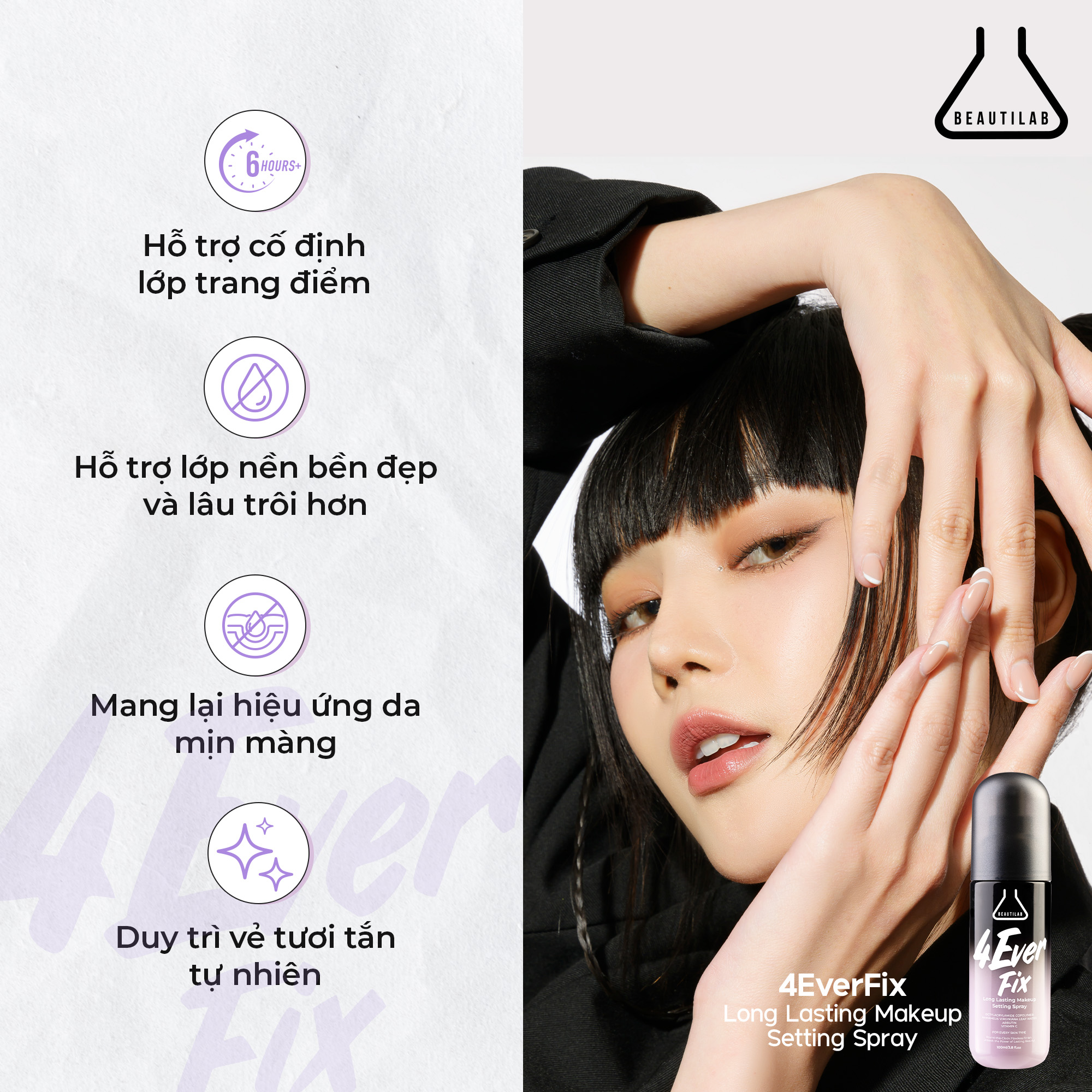 Xịt khóa nền trang điểm Beautilab 4EverFix Long Lasting Makeup Setting Spray 100ml
